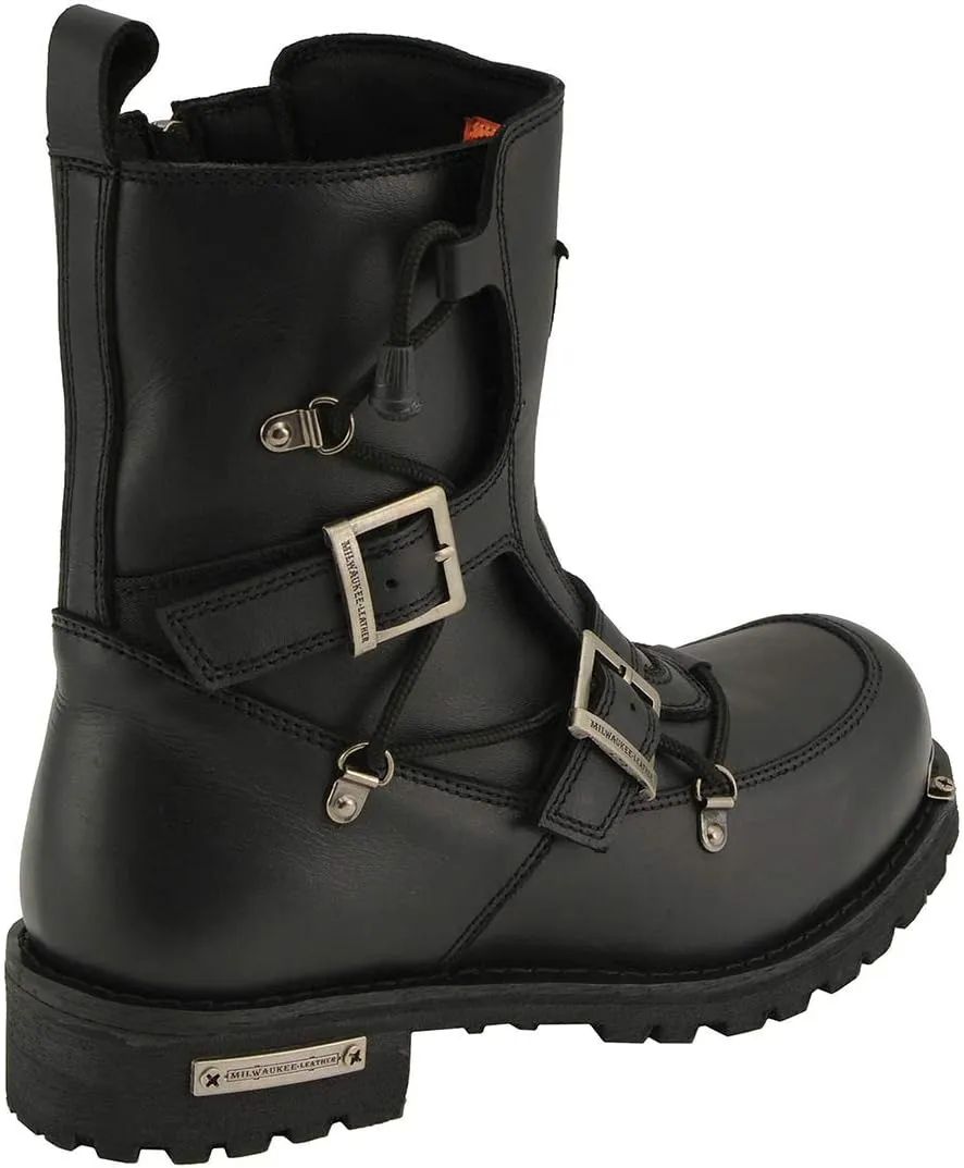 Milwaukee Leather Men's Black Smooth Plain Motorcycle Leather Boots - 11.5