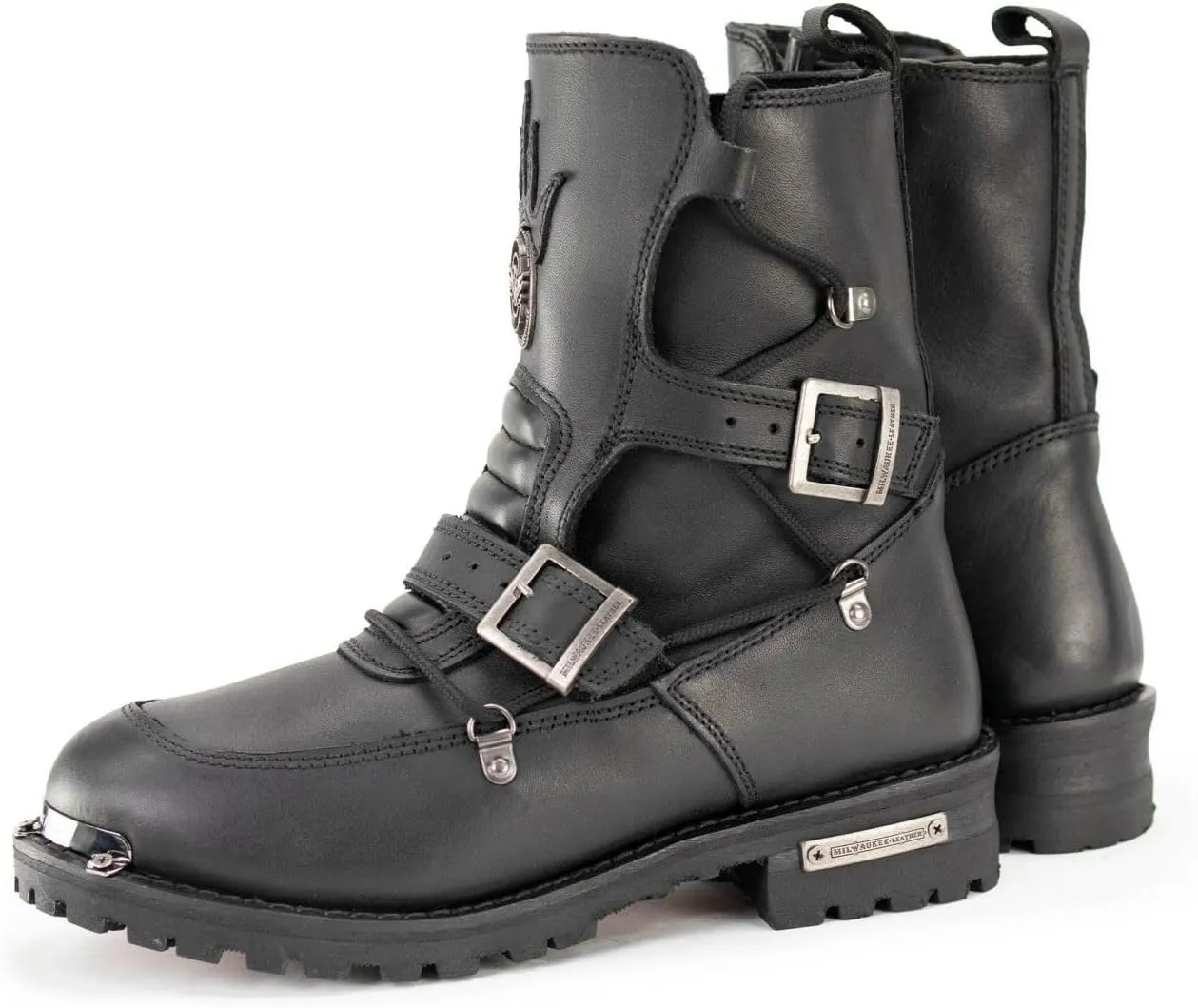 Milwaukee Leather Men's Black Smooth Plain Motorcycle Leather Boots - 11.5