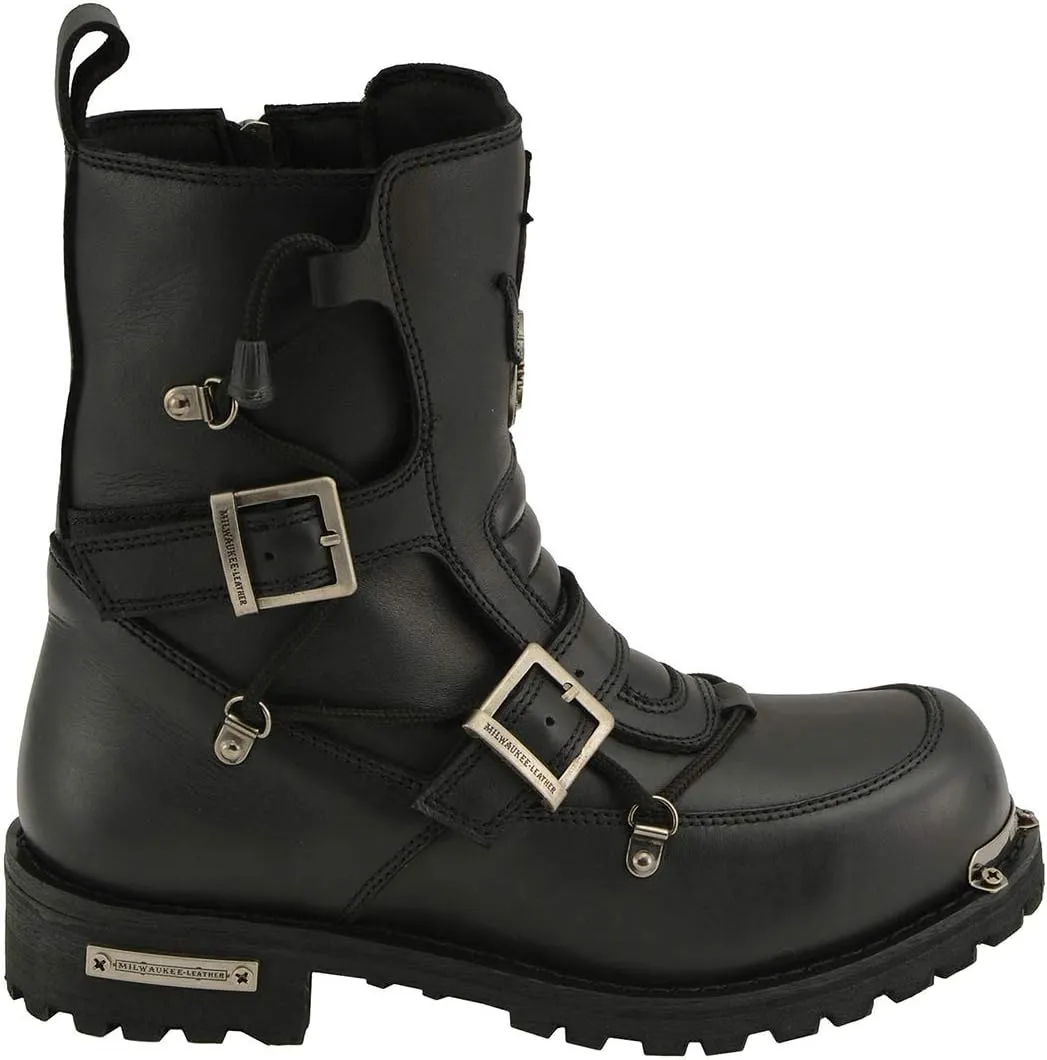 Milwaukee Leather Men's Black Smooth Plain Motorcycle Leather Boots - 11.5