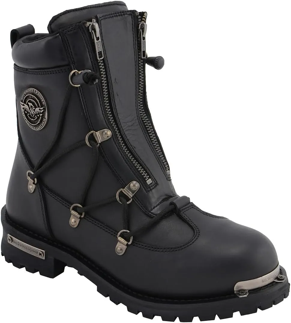Milwaukee Leather Men's Black Smooth Plain Motorcycle Leather Boots - 8.5
