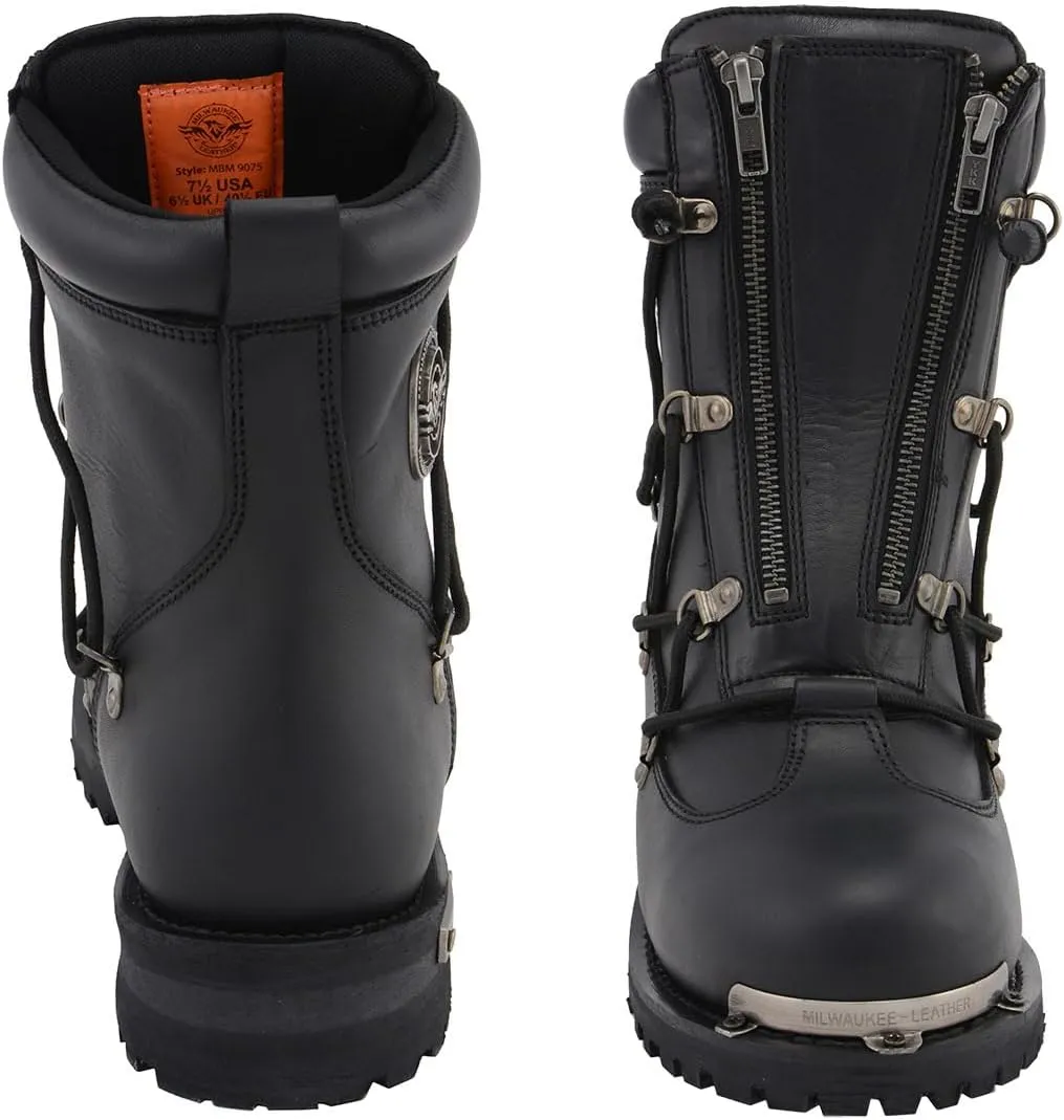 Milwaukee Leather Men's Black Smooth Plain Motorcycle Leather Boots - 8.5