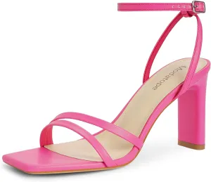 Modatope Womens Sandals Square Open Toe Chunky High Heels Strappy Ankle Strap Sandals Comfort Dress Party Shoes