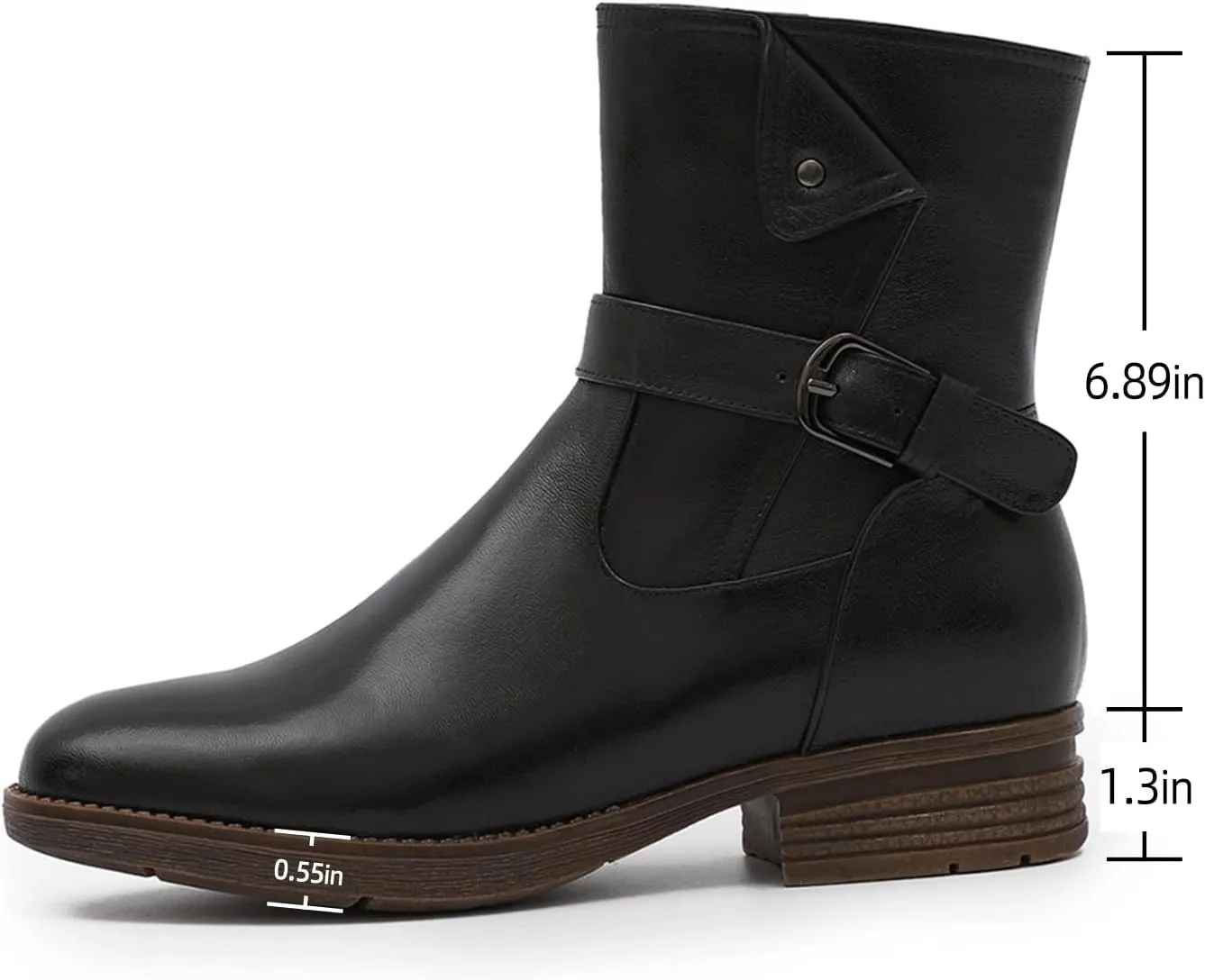 Mona flying Women's Comfort Mid Calf Leather Booties Inside zip Fashion Round Toe Biker Boots Low Heel Dress Engineer Boots