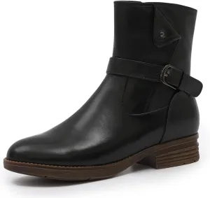 Mona flying Women's Comfort Mid Calf Leather Booties Inside zip Fashion Round Toe Biker Boots Low Heel Dress Engineer Boots
