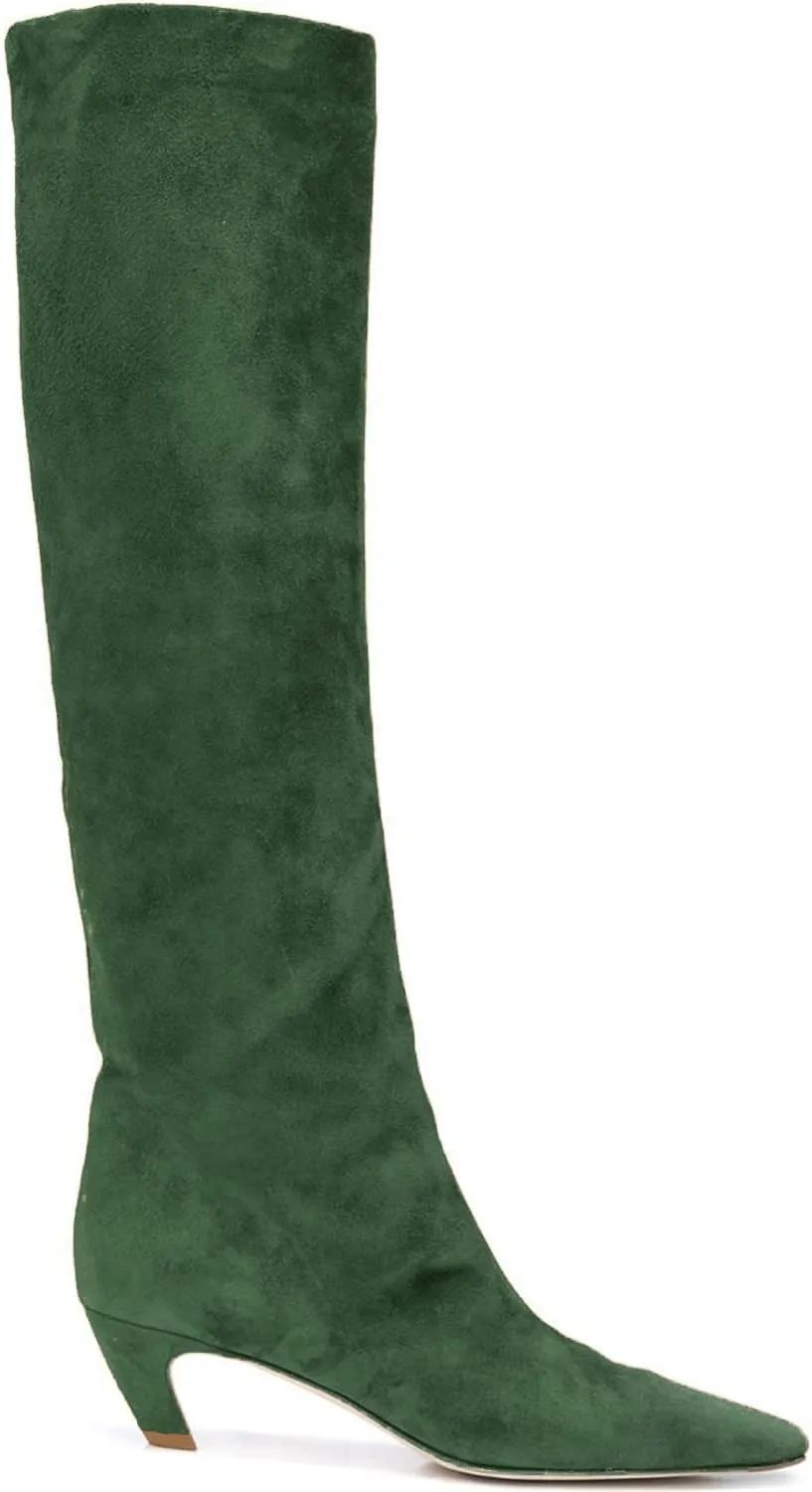 MOOMMO Women Kitten Heel Over Knee High Boots Square Toe Matte Pull On Wide Calf Pleated Low Heel Thigh Boots Stylish Retro Dress Boots Chic Party Comfy 4-11 M US