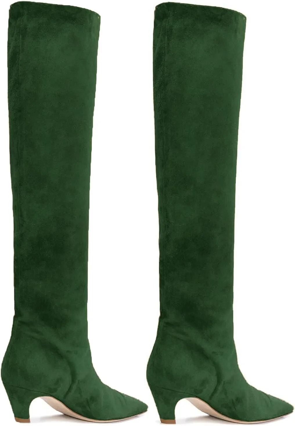 MOOMMO Women Kitten Heel Over Knee High Boots Square Toe Matte Pull On Wide Calf Pleated Low Heel Thigh Boots Stylish Retro Dress Boots Chic Party Comfy 4-11 M US