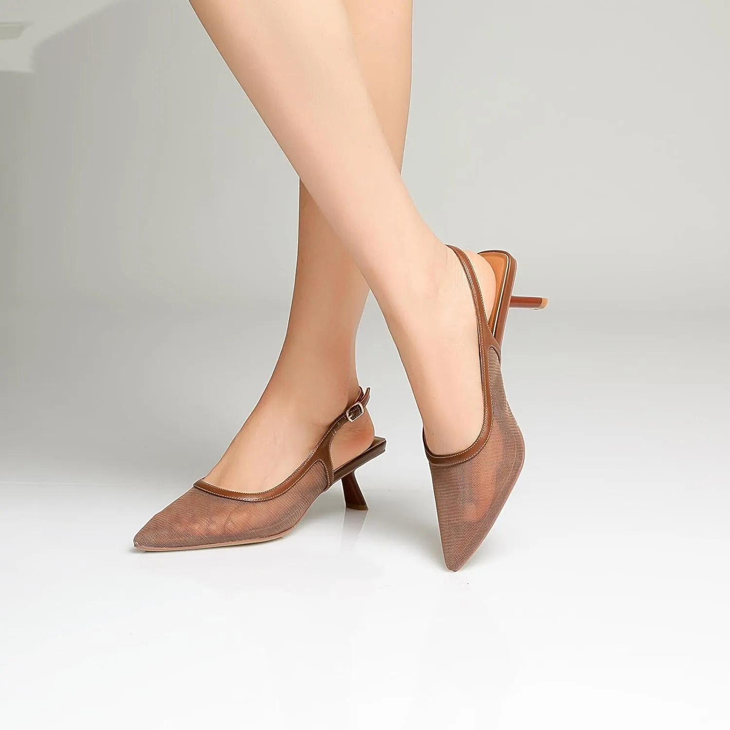 Mostrin Kitten Heels for Women Pointed Toe Pumps Patent Leather Low Heel Slingback Heels with Buckle Dress Shoes for Dating Party Working