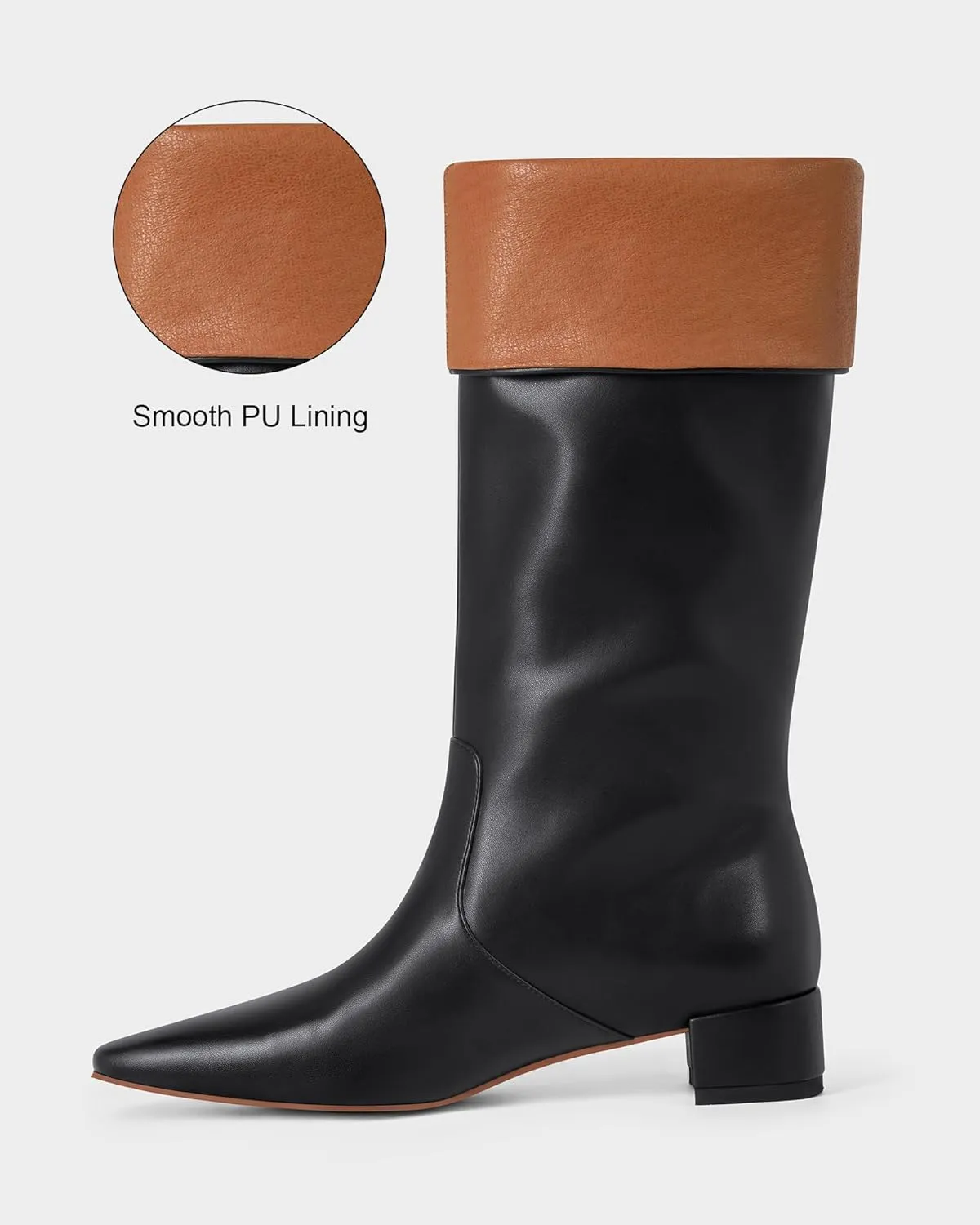 MUCCCUTE Knee High Boots - Boots for Women Square Toe Chunky Heels Tall Boots Pull-On PU Low Block Heel Long Boot