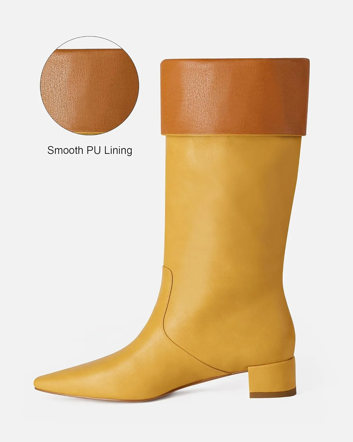 MUCCCUTE Knee High Boots - Boots for Women Square Toe Chunky Heels Tall Boots Pull-On PU Low Block Heel Long Boot