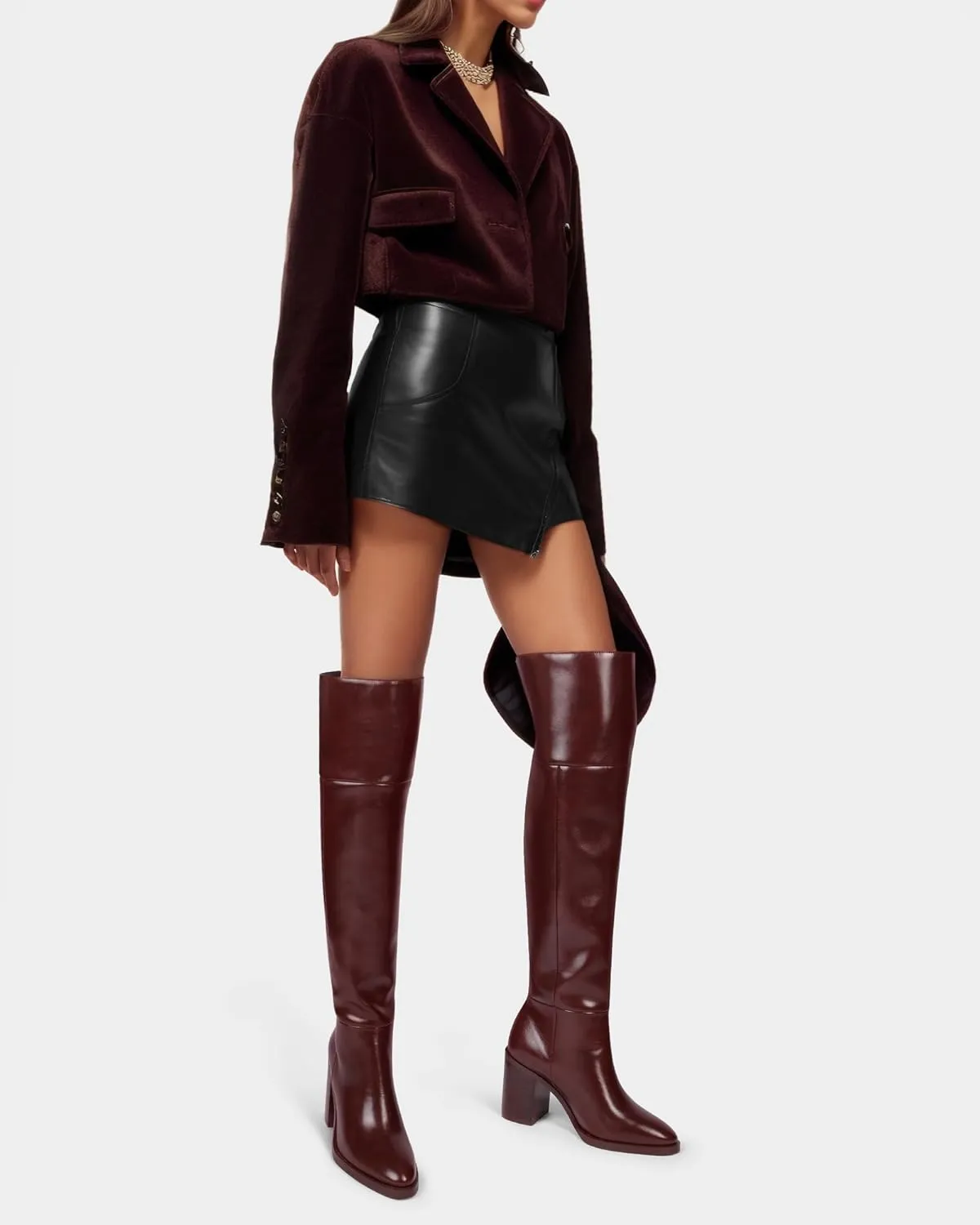 MUCCCUTE Thigh High Boots for Women Over The Knee Boots with Chunky Heels Pull On Wide Calf Boots for Women, Stylish and Comfy