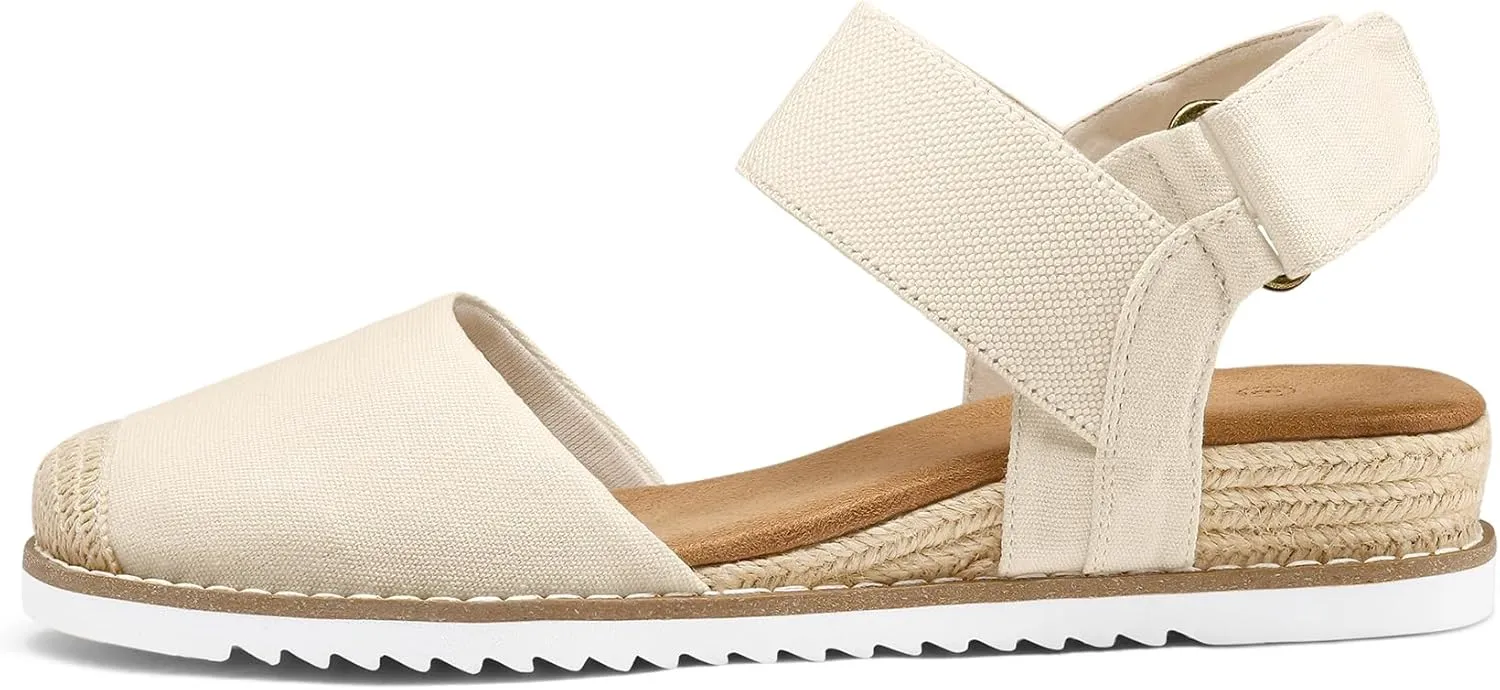 mysoft Women's Low Wedge Sandals Comfortable Closed Toe Espadrilles Slip on Elastic Ankle Strap Walking Sandals