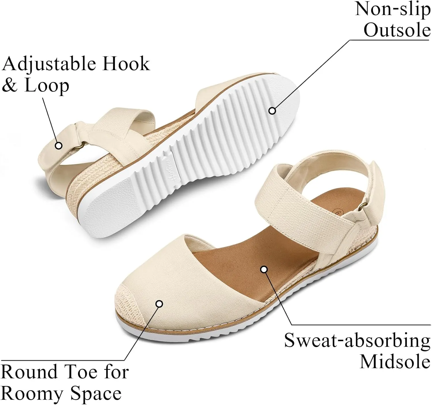 mysoft Women's Low Wedge Sandals Comfortable Closed Toe Espadrilles Slip on Elastic Ankle Strap Walking Sandals