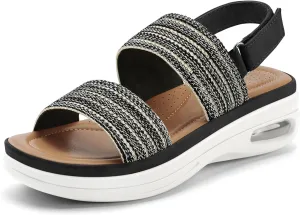 mysoft Women's Walking Sandals Comfortable Air Cushion Platform Elastic Ankle Strap Open Toe Ourdoor Summer Shoes