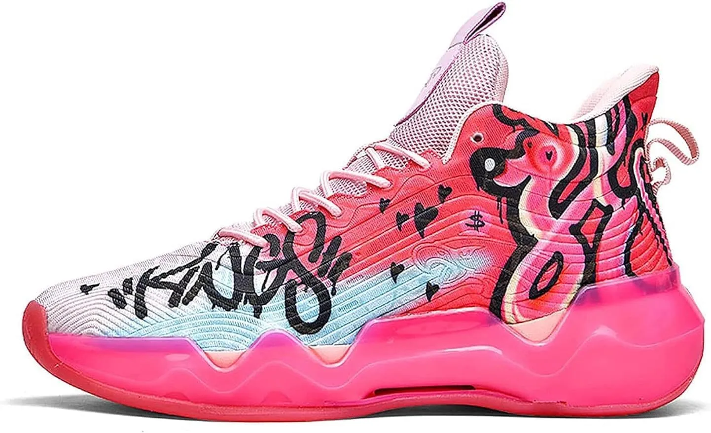 Neutral Fluorescent Basketball Shoes, Men Shoes Womens Shoes, Super Light Sneakers High Top, Graffiti Style (9 Men/11 Women,Red)