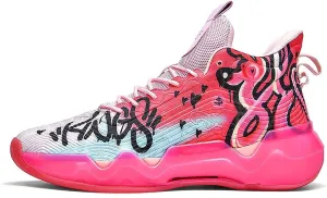 Neutral Fluorescent Basketball Shoes, Men Shoes Womens Shoes, Super Light Sneakers High Top, Graffiti Style (9 Men/11 Women,Red)