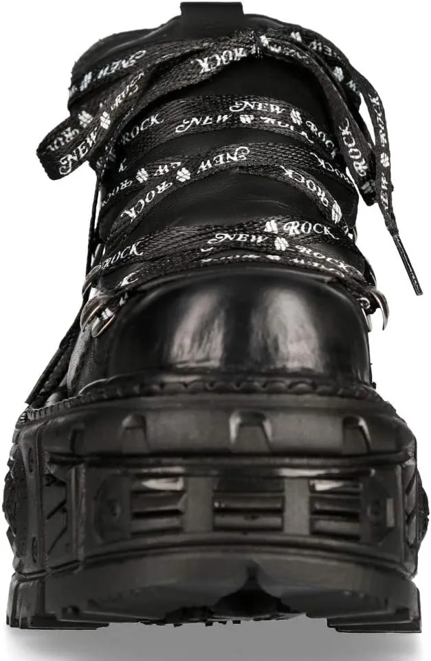 New Rock M-TANK120N Women's Black 100% Leather Goth Platform Punk Metal Ankle Boots