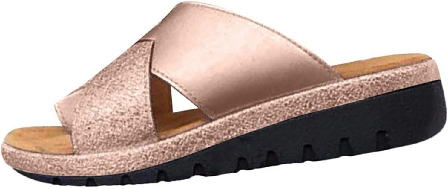 Non-Slip Wedge Sandals for Women Summer Casual Colorblock Cross Strap Slip-on Slippers Comfortable Open Toe Outdoor Home Beach Shoes Flip Flops