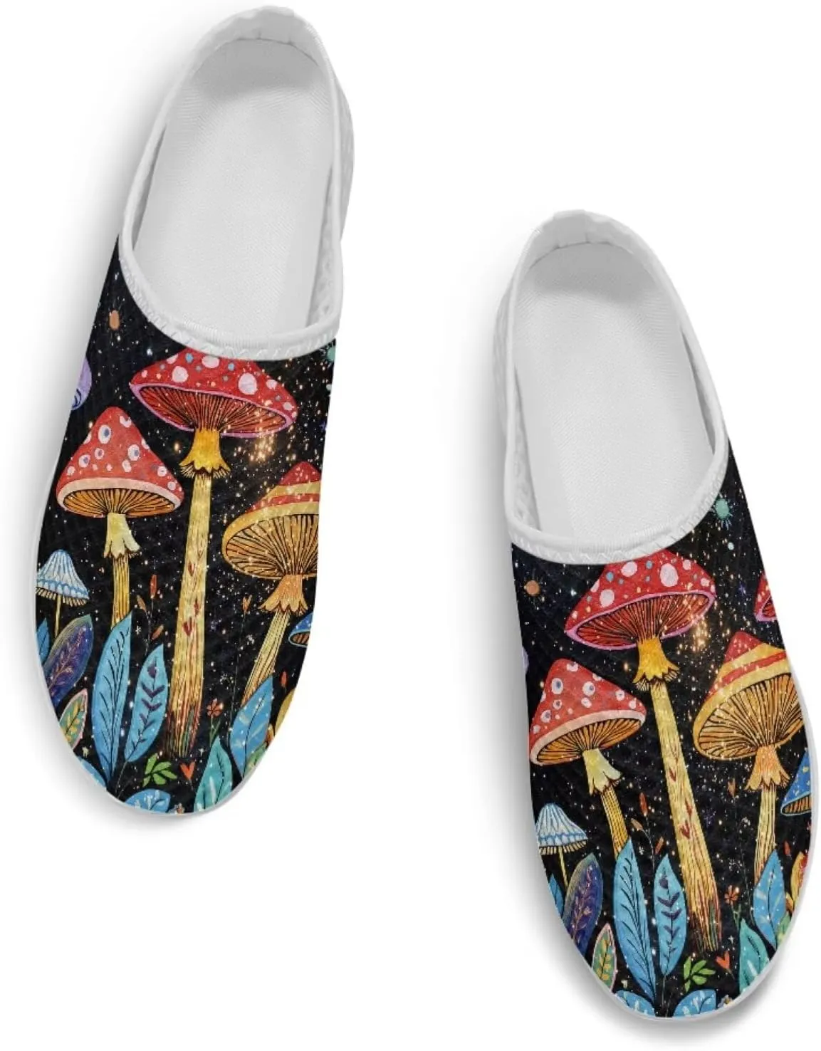 Novelty Mushrooms Women's Slip On Mule Sneakers Anti-Slip Walking Shoes with Elastic Thick Sole for Outdoor Indoor
