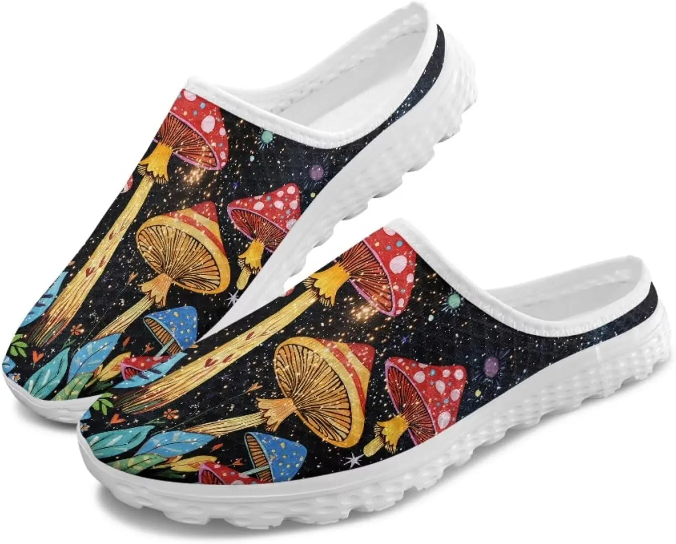 Novelty Mushrooms Women's Slip On Mule Sneakers Anti-Slip Walking Shoes with Elastic Thick Sole for Outdoor Indoor