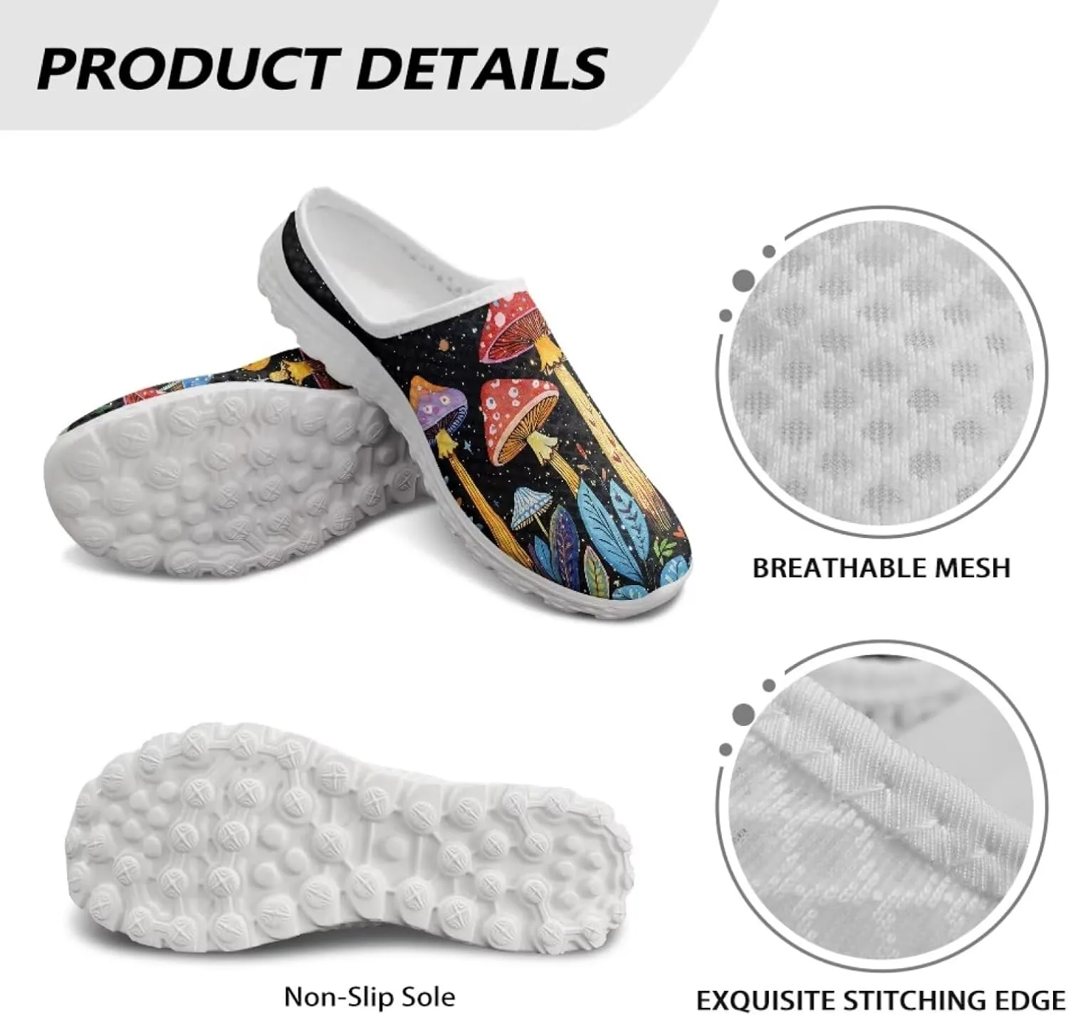 Novelty Mushrooms Women's Slip On Mule Sneakers Anti-Slip Walking Shoes with Elastic Thick Sole for Outdoor Indoor