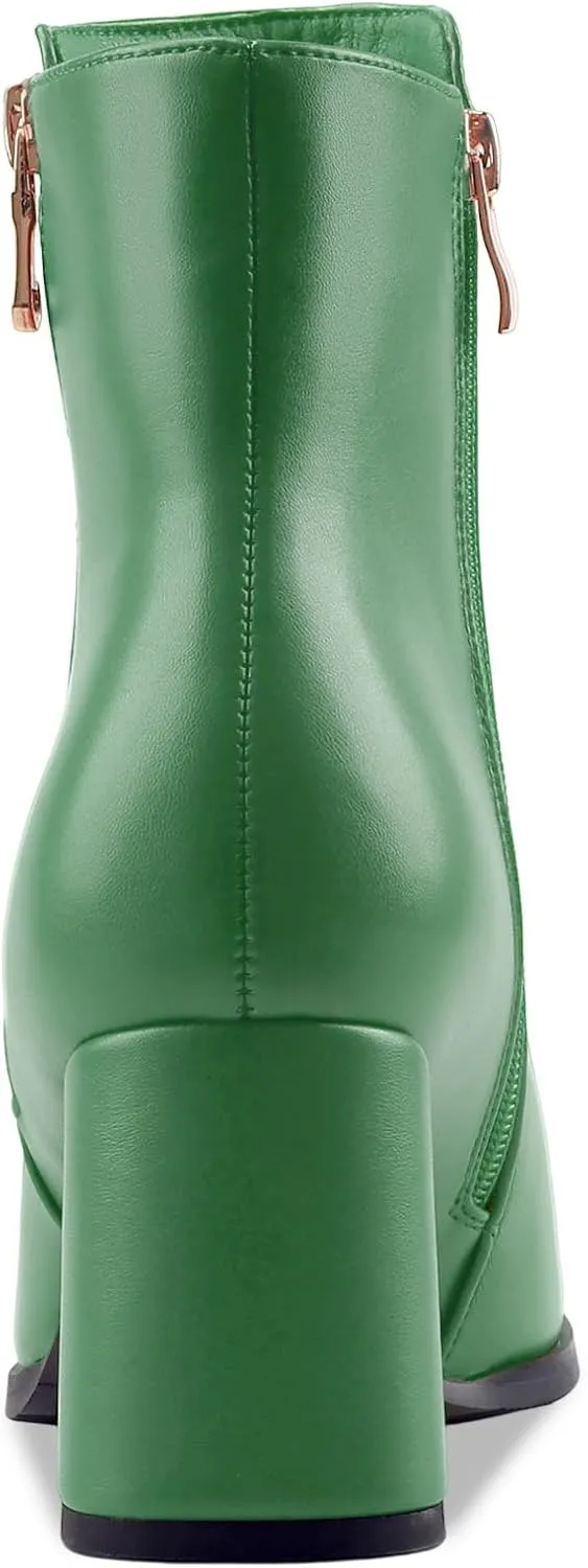 Oh Mispares Women's Chunky Heel Ankle Booties Square Toe Short Block Boots Heeled Shoes Side Zipper Comfortable Closed Toe Heels for Ladies Girls 3 Inches