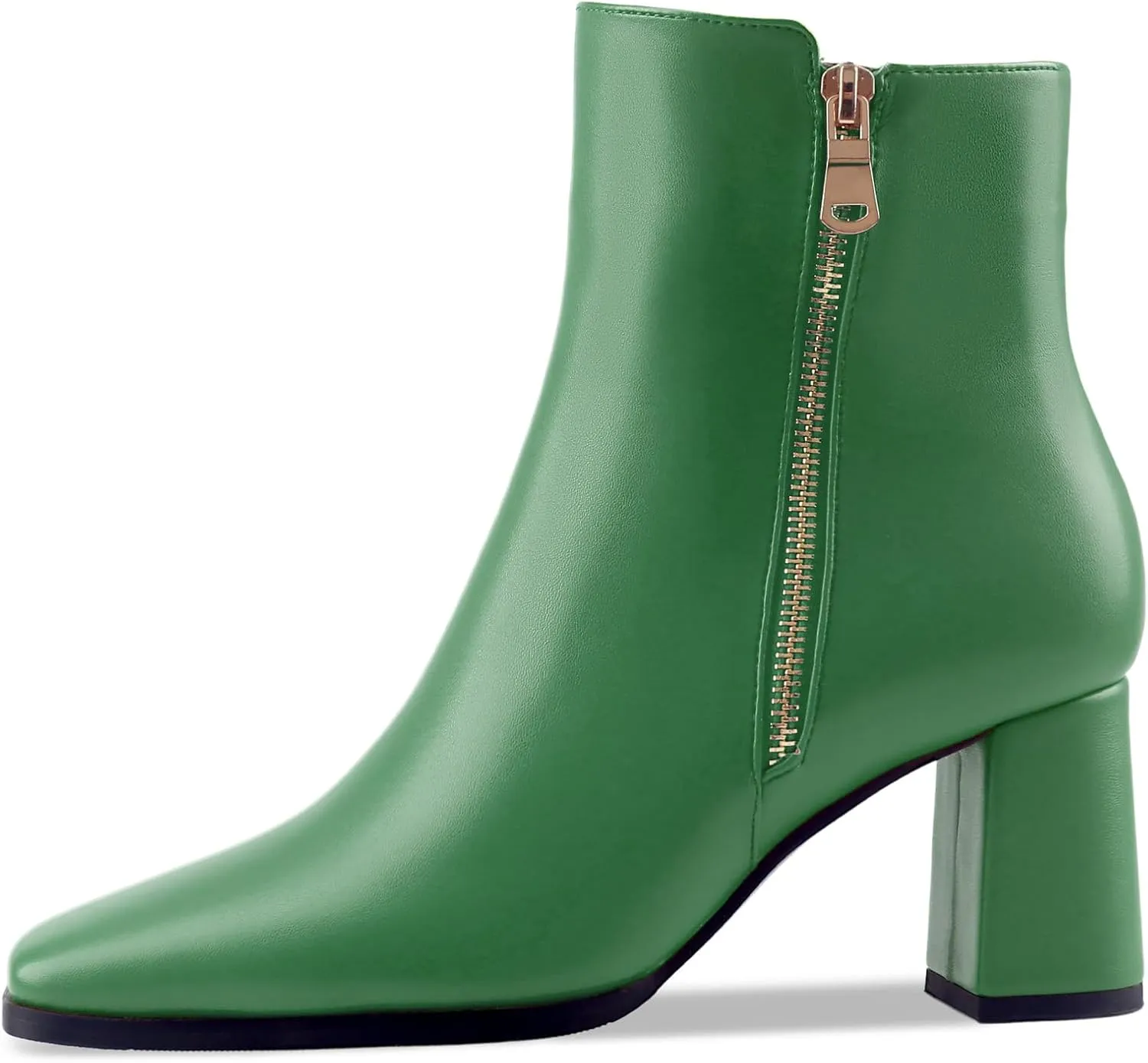 Oh Mispares Women's Chunky Heel Ankle Booties Square Toe Short Block Boots Heeled Shoes Side Zipper Comfortable Closed Toe Heels for Ladies Girls 3 Inches