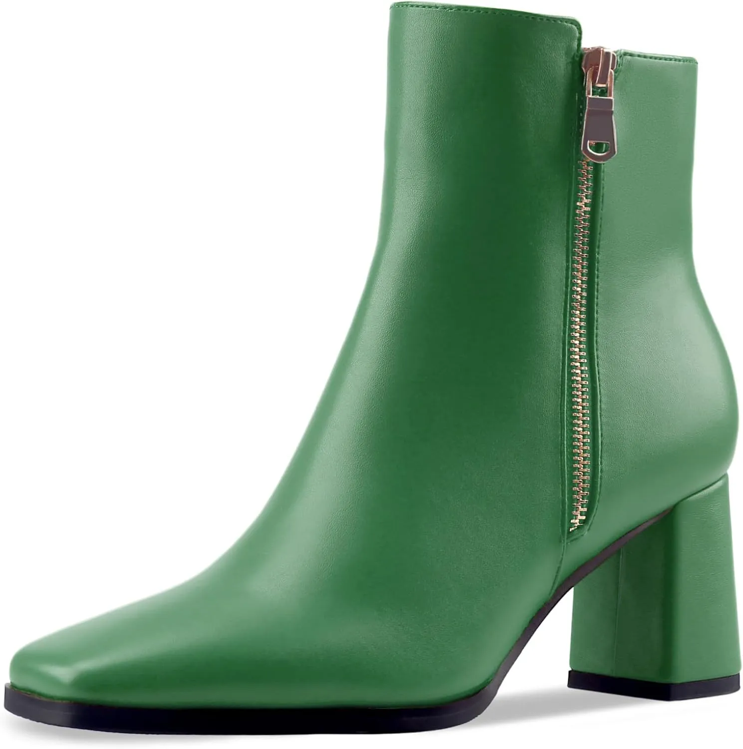Oh Mispares Women's Chunky Heel Ankle Booties Square Toe Short Block Boots Heeled Shoes Side Zipper Comfortable Closed Toe Heels for Ladies Girls 3 Inches