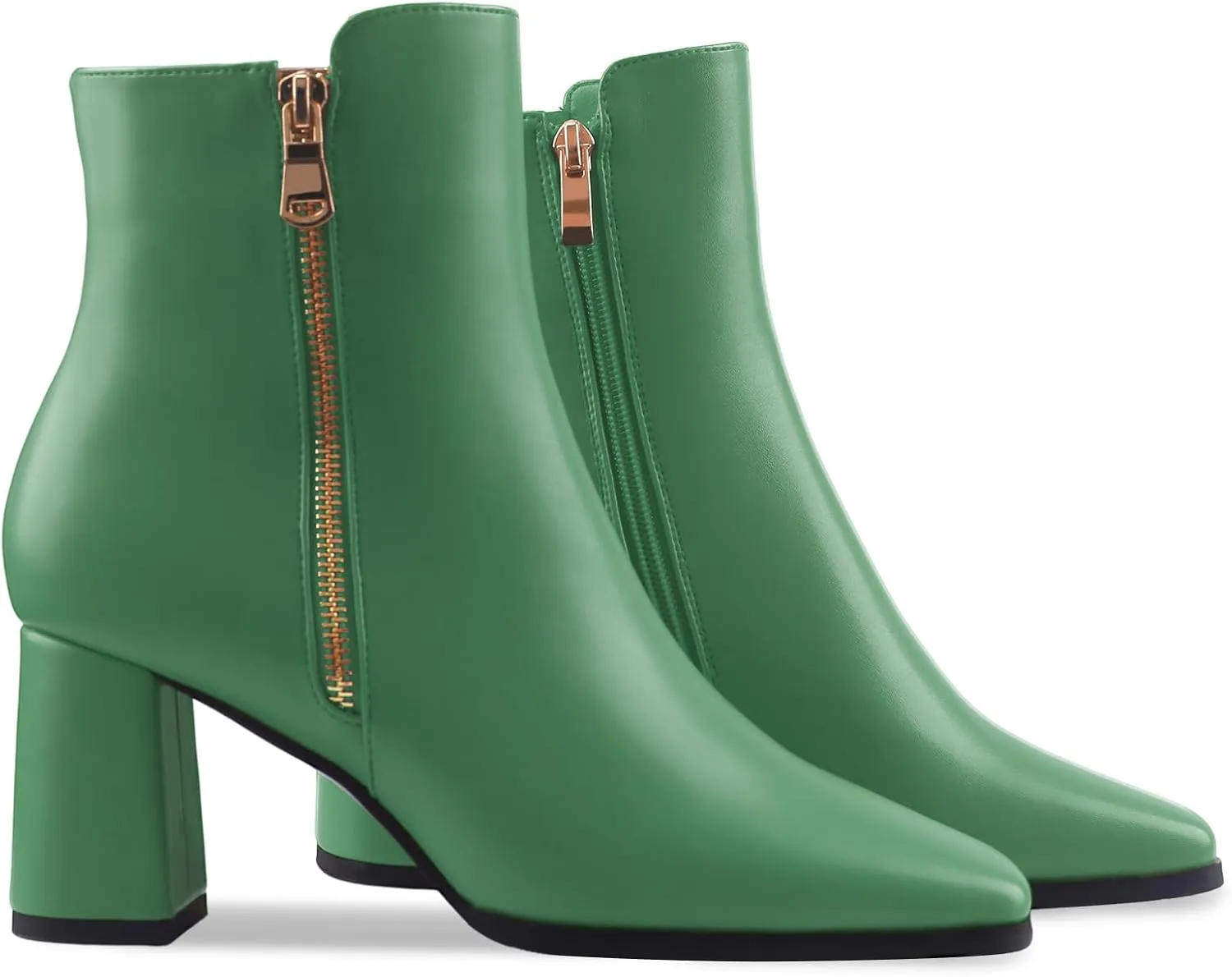 Oh Mispares Women's Chunky Heel Ankle Booties Square Toe Short Block Boots Heeled Shoes Side Zipper Comfortable Closed Toe Heels for Ladies Girls 3 Inches