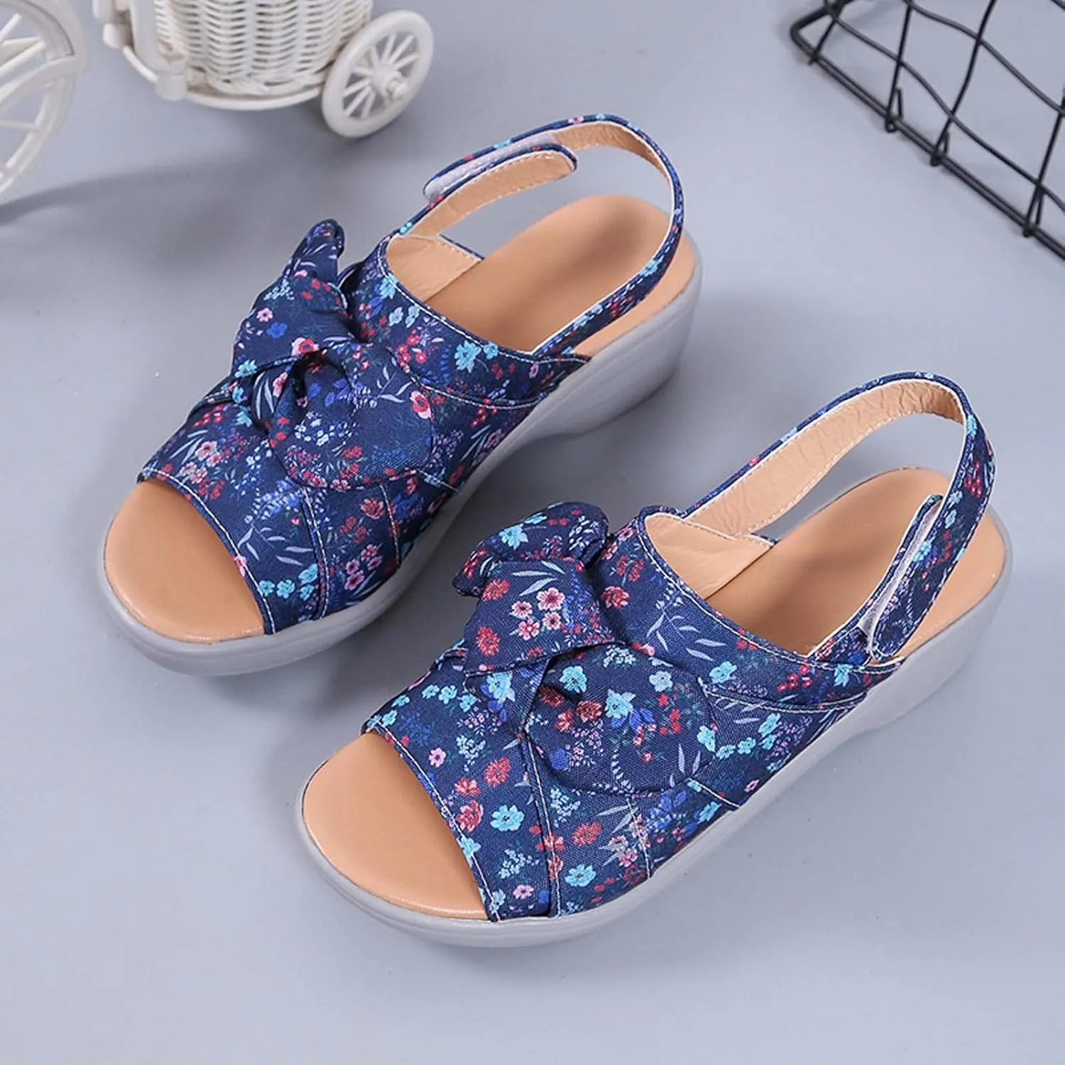 oiangi Bow Platform Sandals for Women Casual Summer Fish Mouth Open Toe Slingback Slipper Solid Comfortable Hook-and-Loop Beach Shoes Sandalias