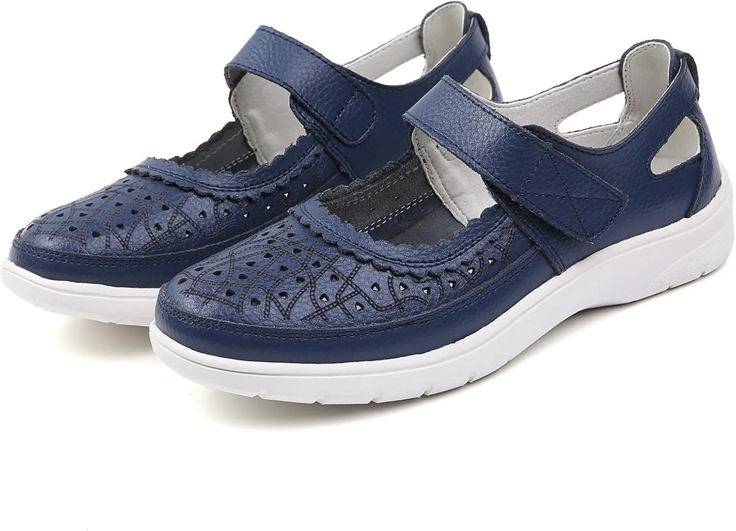 oiangi Summer Sandals for Women Fashion Casual Closed Toe Hollow Hole Hook and Loop Wedge Sandals Solid Comfortable Breathable Carved Flower Nurse Shoes