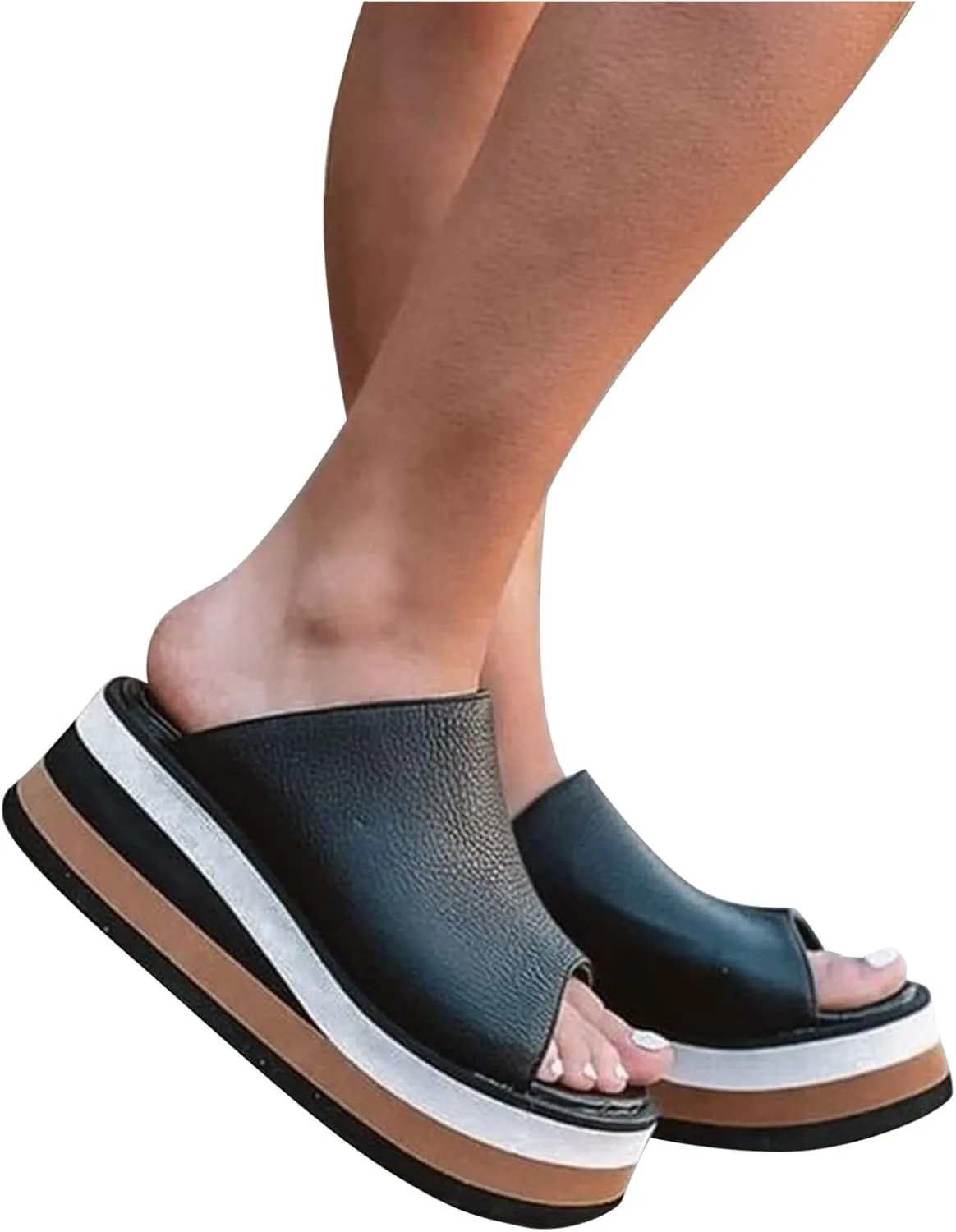 oiangi Summer Womens Wedge Platform Sandals Fashion Casual Fish Mouth Peep Toe Slip-on Chunky Slipper Comfortable Outdoor Ladies Beach Shoes Slides