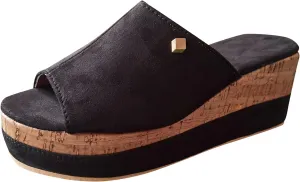 oiangi Wedge Platform Sandals for Women Summer Fish Mouth Open Toe Slip-on Flip Flops Heeled Sandals Solid Comfortable Casual Outdoor Shoes Slippers