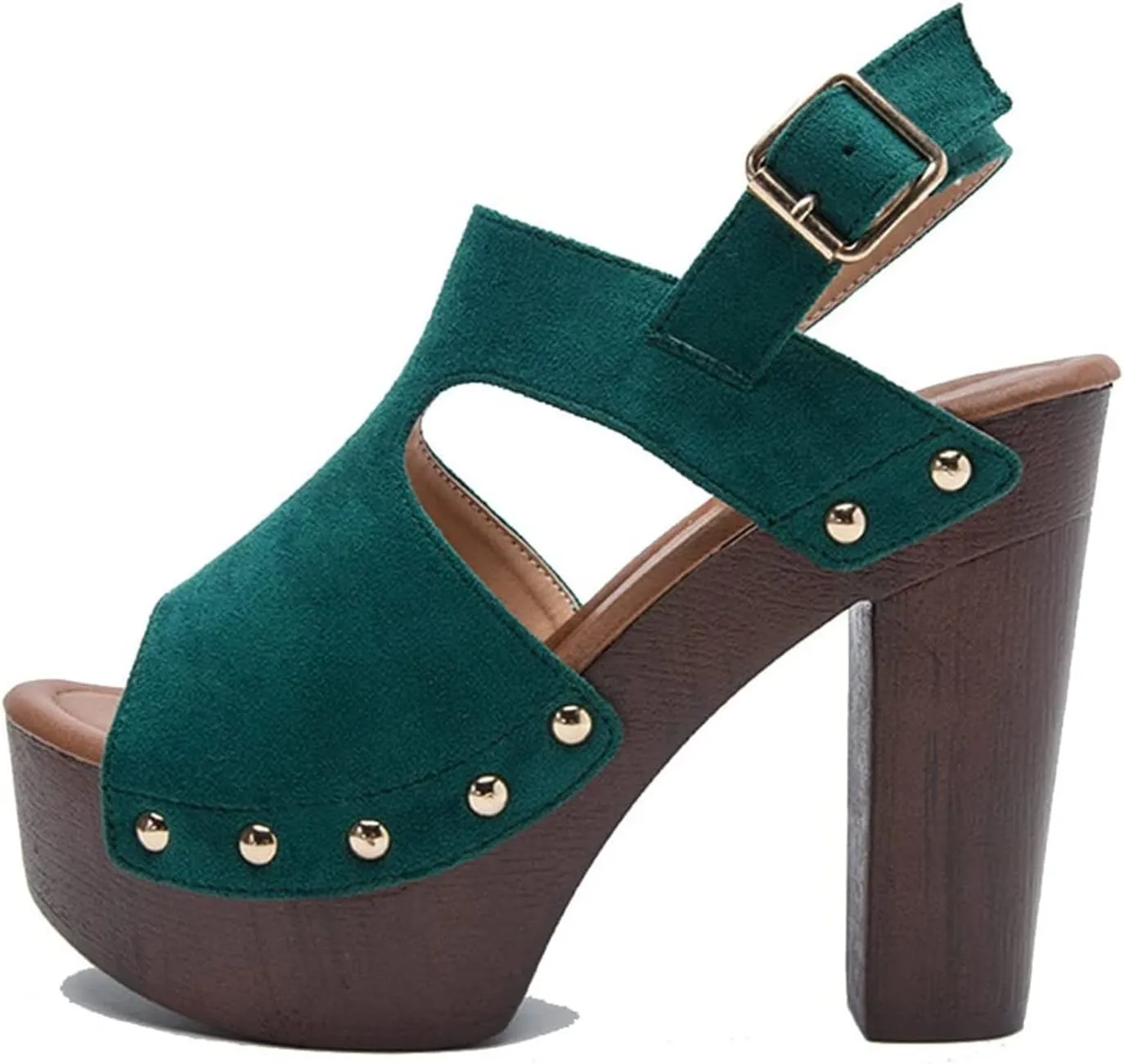 oiangi Womens Chunky Heel Platform Sandals,Summer Hollow Fish Mouth Open Toe Buckle Thick High Heels Sandalias Solid Studded Slingback Comfy Casual Shoes