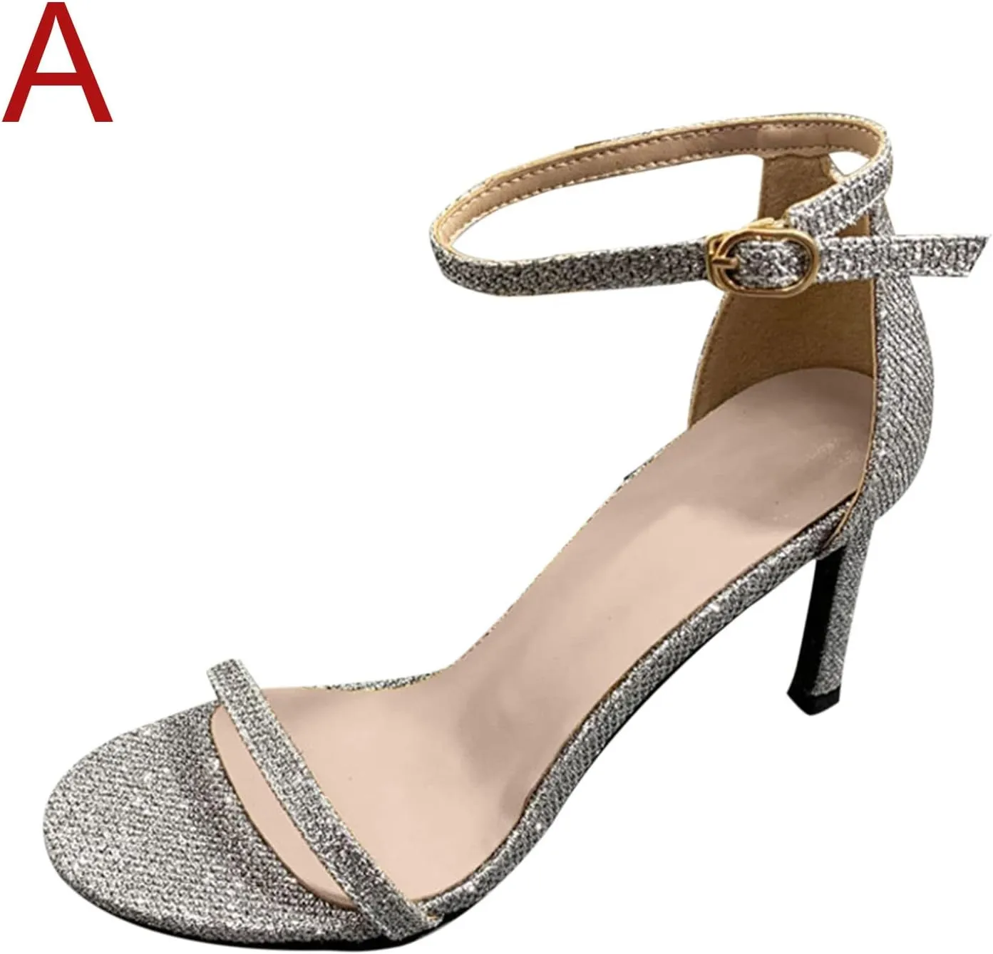 oiangi Womens Glitter Flock Stiletto Sandals Summer Ankle Strap Thin Band Strap Buckle High Heels Sexy Temperament Ladies Casual Shoes Sandalias