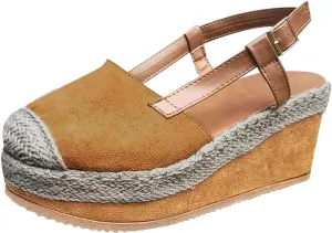 oiangi Women's Platform & Wedge Sandals Casual Summer Straps Buckle Slingback Baotou Closed Toes Heeled Sandals Comfy Boho Beach Shoes Sandalias Cuña
