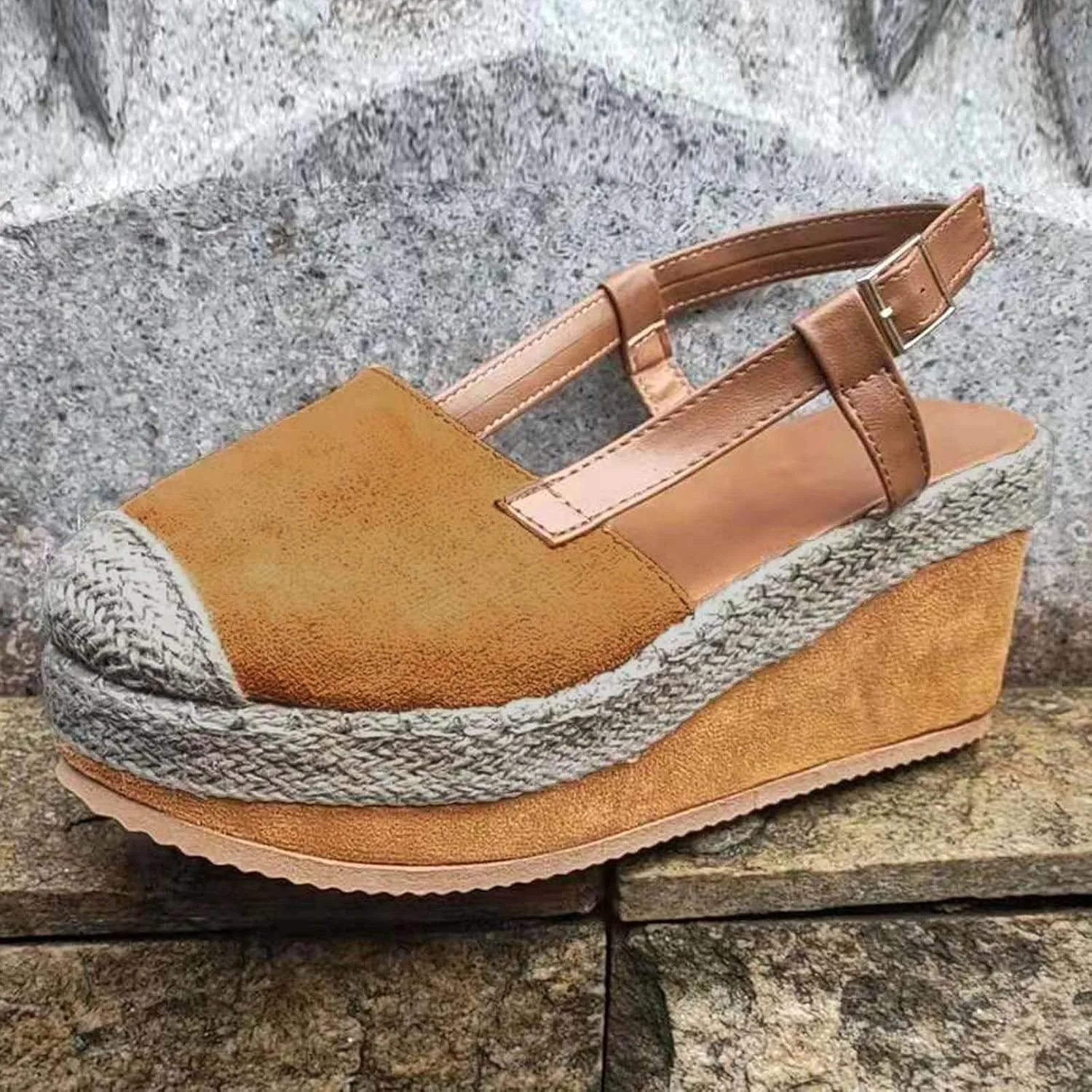 oiangi Women's Platform & Wedge Sandals Casual Summer Straps Buckle Slingback Baotou Closed Toes Heeled Sandals Comfy Boho Beach Shoes Sandalias Cuña