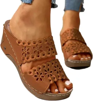 oiangi Women's Sandals Open Toe Hollow Out Wedge Sandals Casual Summer Slip-On Slippers Platform Sandals for Women