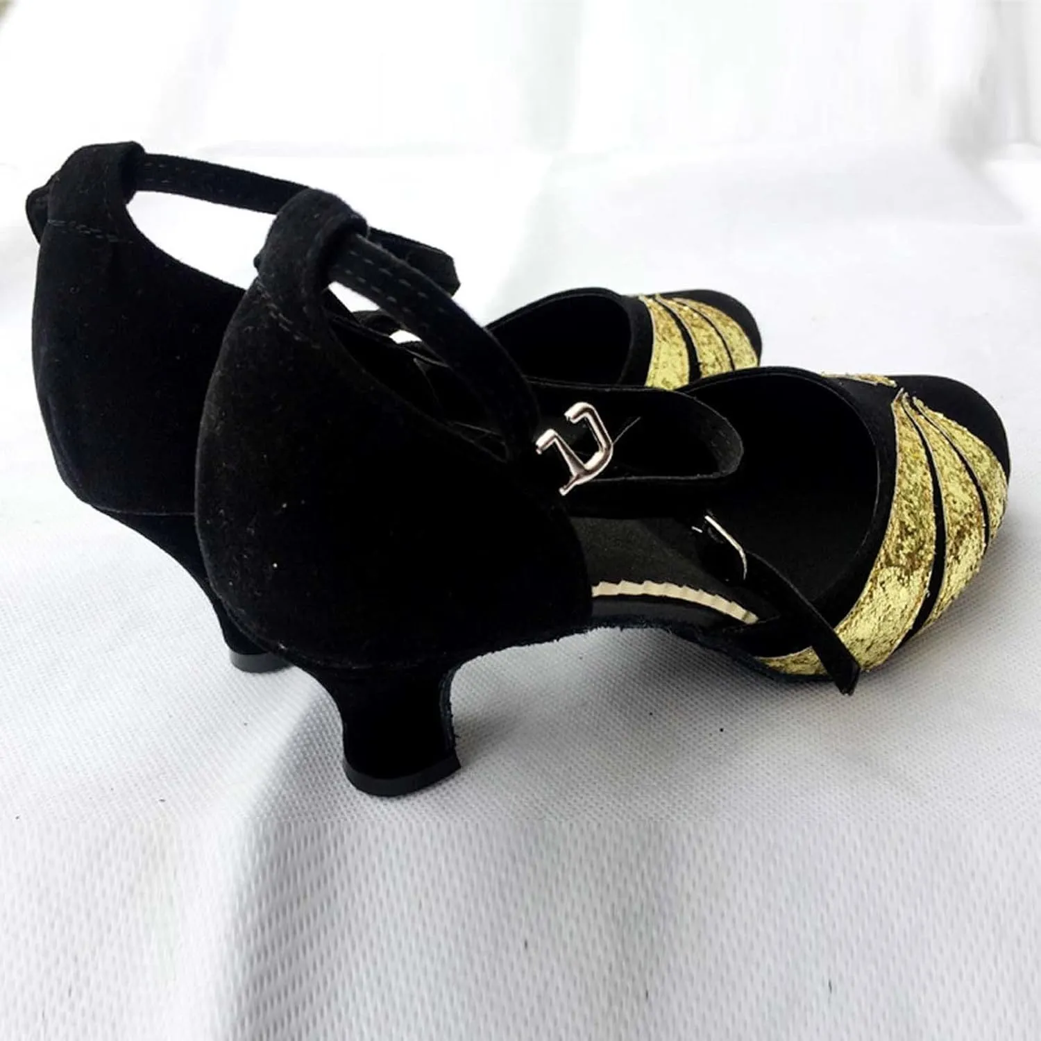 oiangi Women's Satin Latin Dance Shoes 2023 Summer Fashion Closed Toe Ankle Straps Buckle Heeled Sandals Ballroom Salsa Tango Party Sequin Dance Shoes