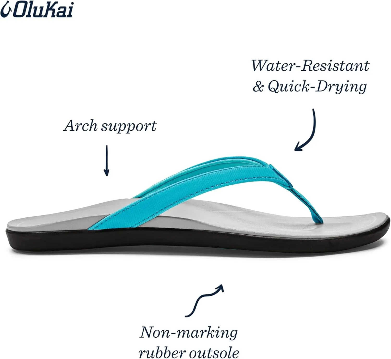 OLUKAI Ho'opio Women's Beach Sandals, Quick-Dry Flip-Flop Slides, Clean & Minimal Aesthetic, Water Resistant & Enhanced Traction, All-Day Comfort