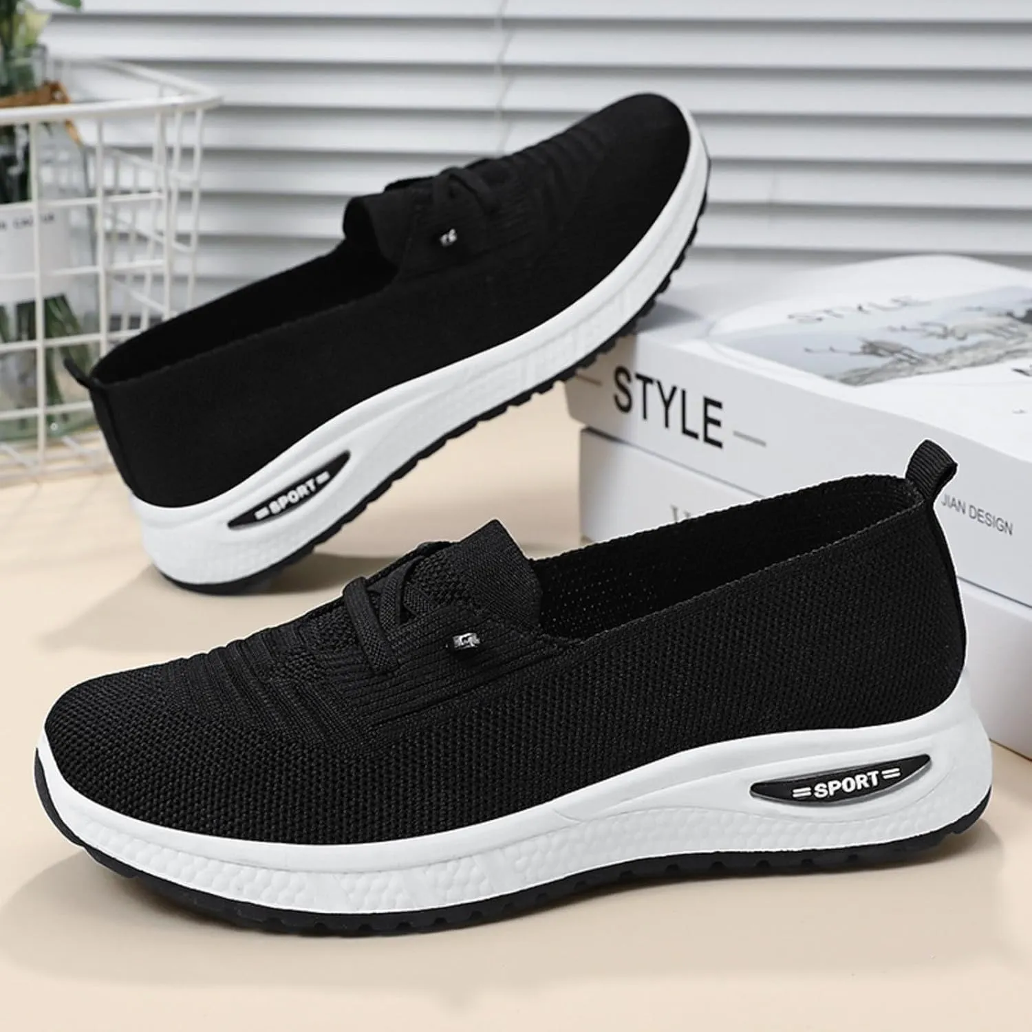 Orthopedic Shoes for Women, Women's Lightweight Slip-On Slip-On Knitted Sneakers, Comfortable Fashion Flat Walking Shoes for Women Breathable Sock Mesh Loafers Orthowalkway Womens Shoes
