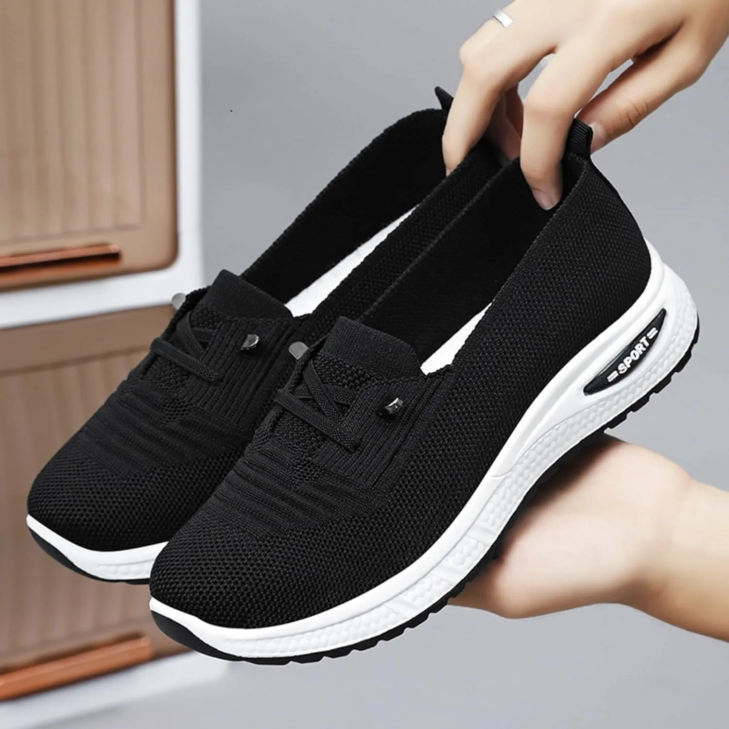 Orthopedic Shoes for Women, Women's Lightweight Slip-On Slip-On Knitted Sneakers, Comfortable Fashion Flat Walking Shoes for Women Breathable Sock Mesh Loafers Orthowalkway Womens Shoes