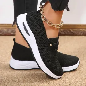 Orthopedic Shoes for Women, Women's Lightweight Slip-On Slip-On Knitted Sneakers, Comfortable Fashion Flat Walking Shoes for Women Breathable Sock Mesh Loafers Orthowalkway Womens Shoes