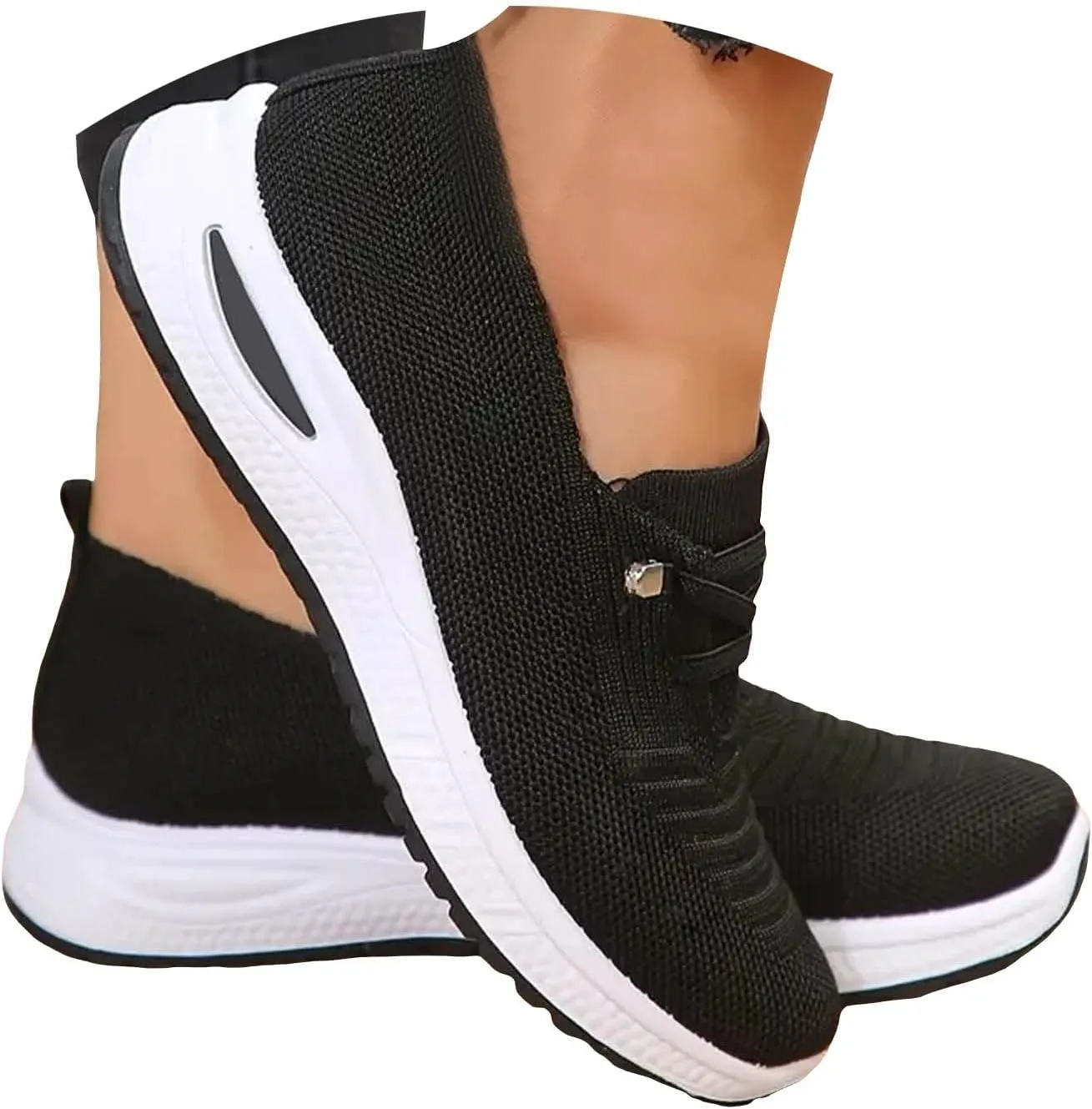 Orthopedic Shoes for Women, Women's Lightweight Slip-On Slip-On Knitted Sneakers, Comfortable Fashion Flat Walking Shoes for Women Breathable Sock Mesh Loafers Orthowalkway Womens Shoes