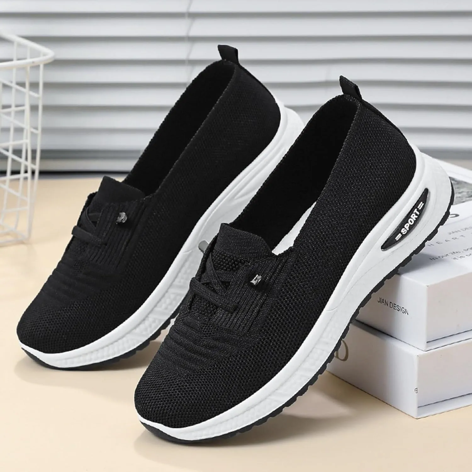 Orthopedic Shoes for Women, Women's Lightweight Slip-On Slip-On Knitted Sneakers, Comfortable Fashion Flat Walking Shoes for Women Breathable Sock Mesh Loafers Orthowalkway Womens Shoes