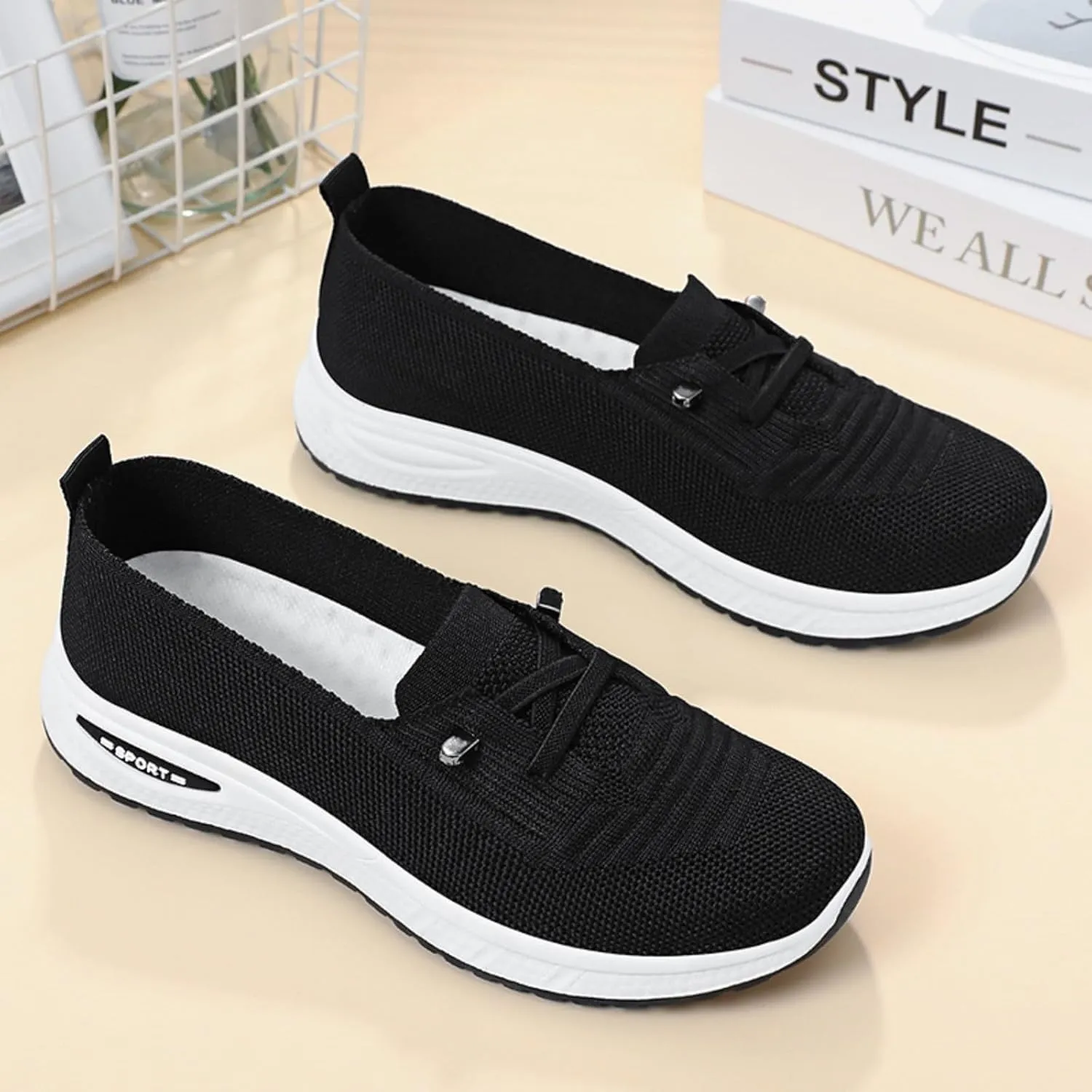 Orthopedic Shoes for Women, Women's Lightweight Slip-On Slip-On Knitted Sneakers, Comfortable Fashion Flat Walking Shoes for Women Breathable Sock Mesh Loafers Orthowalkway Womens Shoes