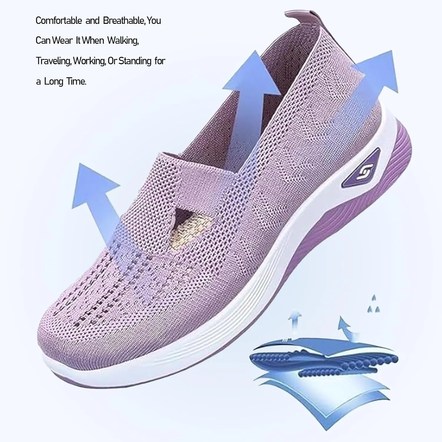 Orthopedic Walking Shoes for Women Woven Breathable Arch Support Soft Sole Shoe Mesh Slip On Diabetic Sneakers