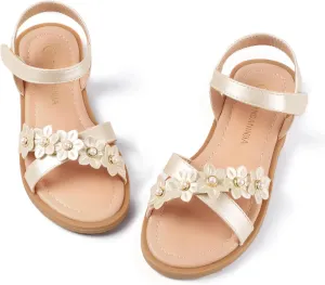 PANDANINJIA Elva Girls Sandals Open Toe Cute Flats Dress Sandals Cross Strappy Summer Shoes Toddler/Little Kid/Big Kid