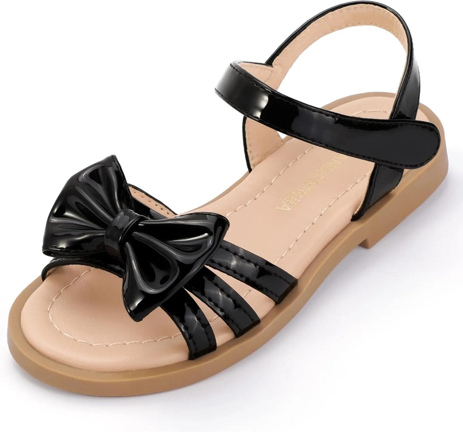 PANDANINJIA Girls Sandals Toddler Little Kids Open Toe Bows Summer Flats Dress Sandals Shoes