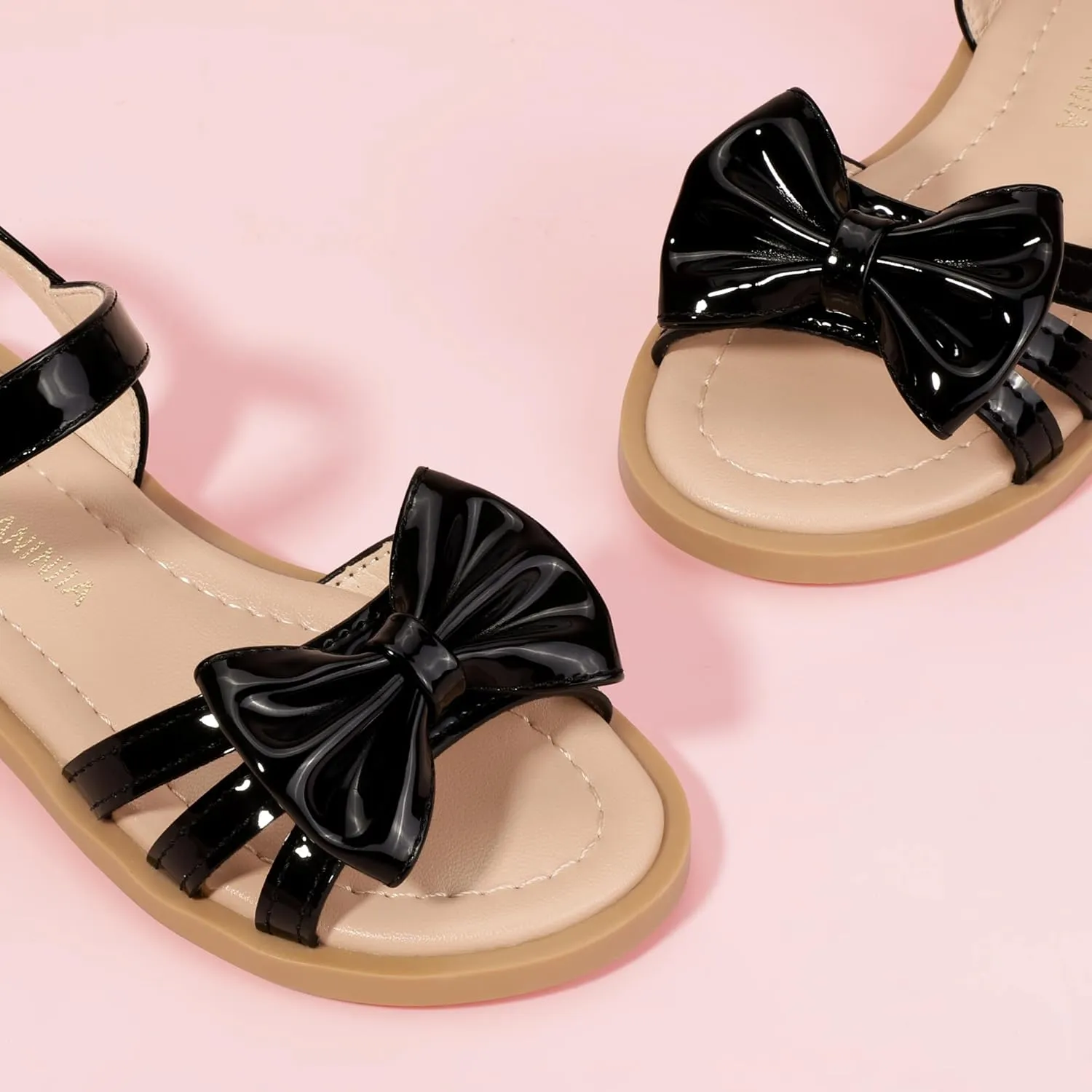 PANDANINJIA Girls Sandals Toddler Little Kids Open Toe Bows Summer Flats Dress Sandals Shoes