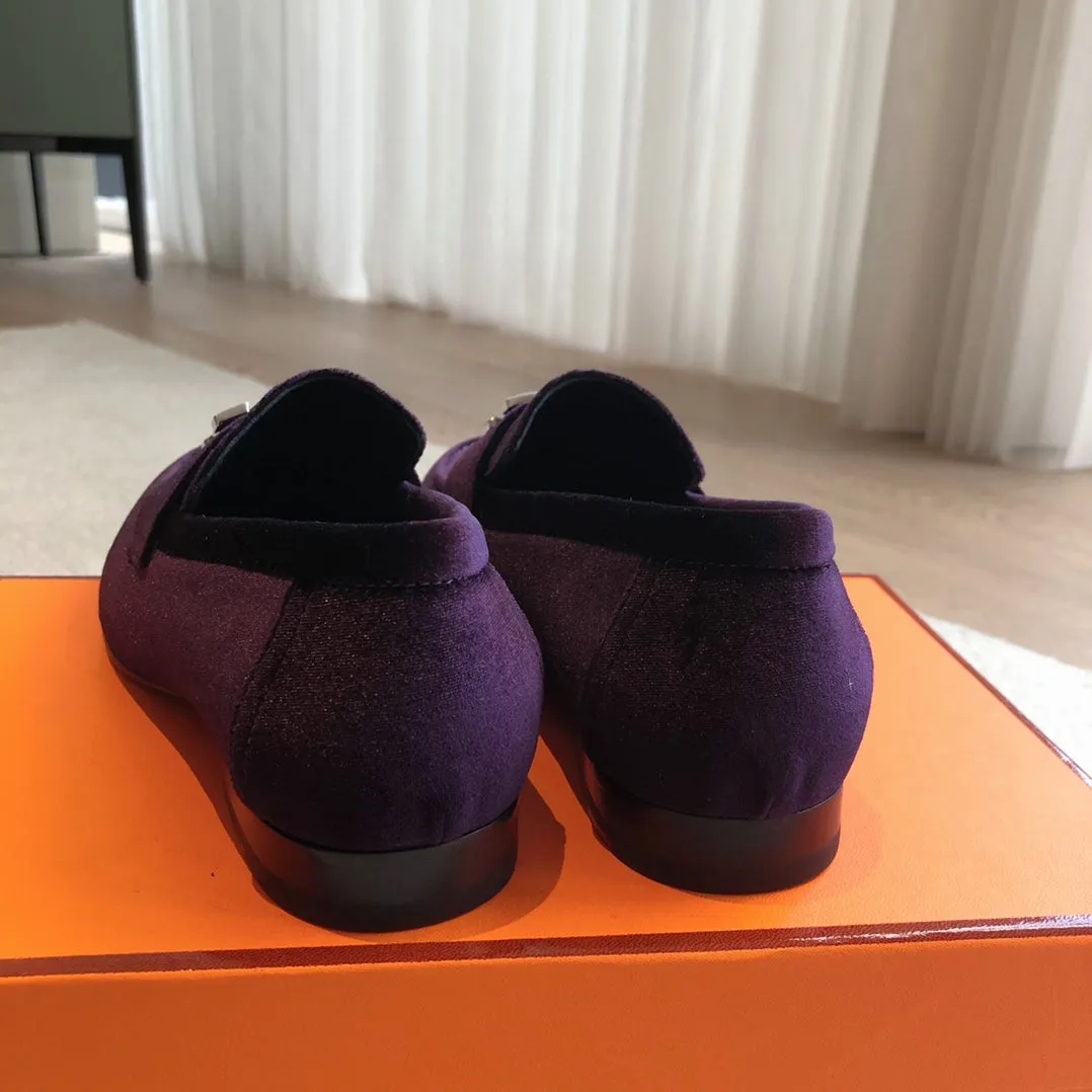 Paris Loafer Purple Velvet Fabric With Silver Signature Buckle 509394